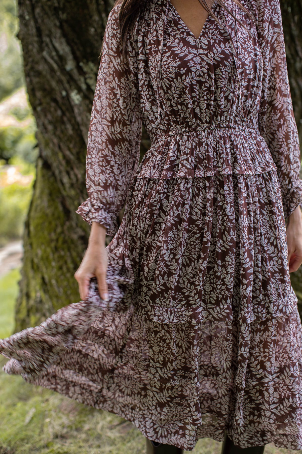 Willow Chiffon Midi Dress - Chocolate Lace Floral