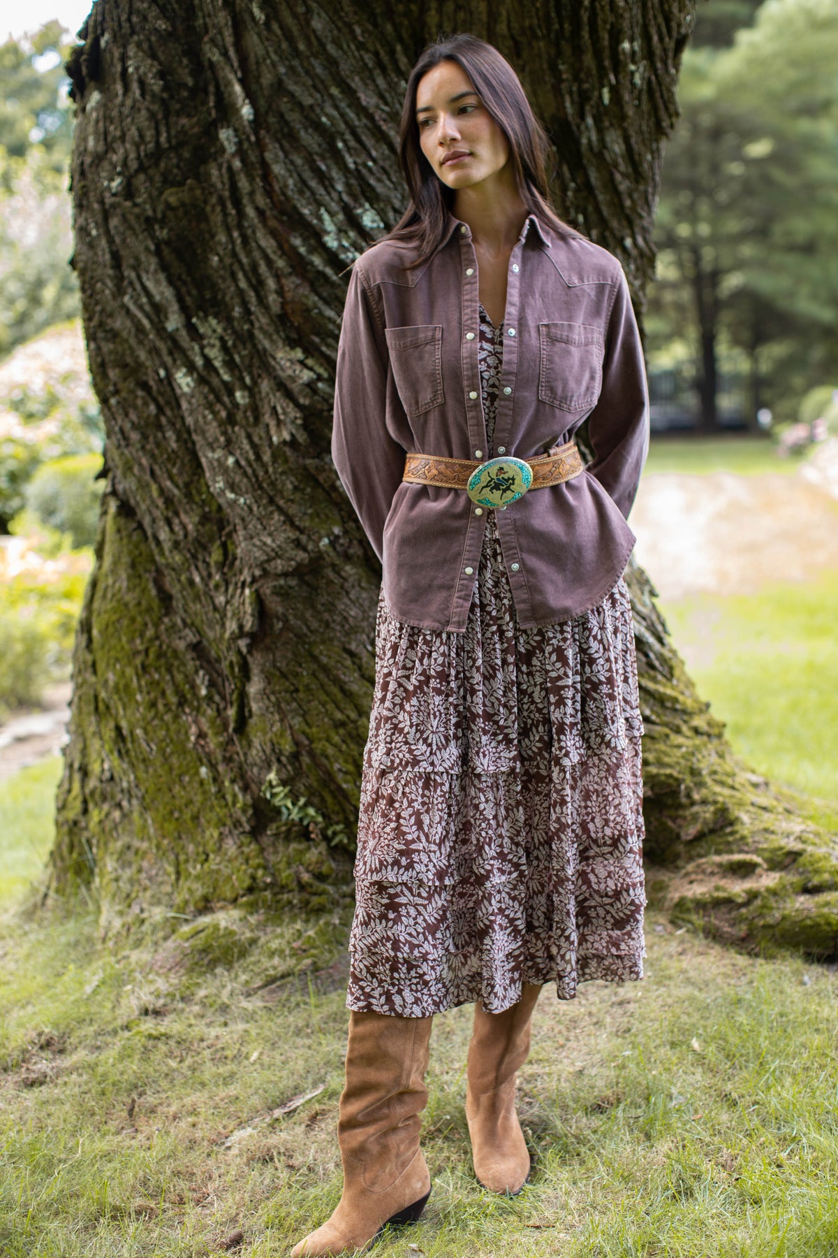 Willow Chiffon Midi Dress - Chocolate Lace Floral