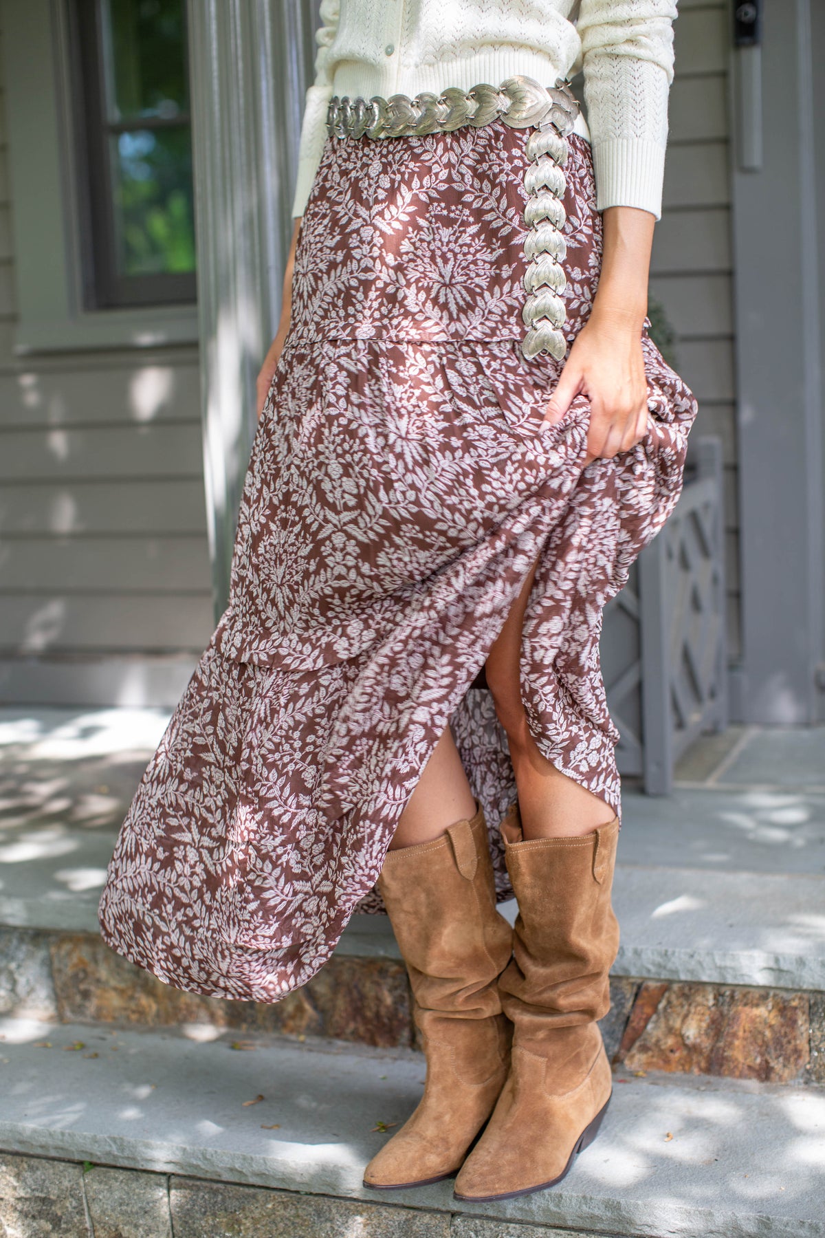 Brooklyn Chiffon Midi Skirt - Chocolate Lace Floral