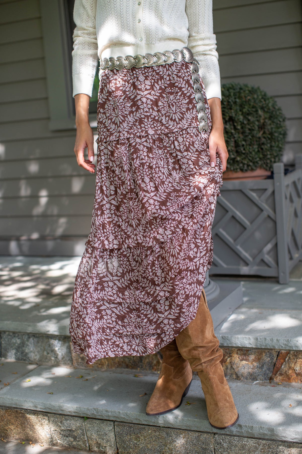Brooklyn Chiffon Midi Skirt - Chocolate Lace Floral