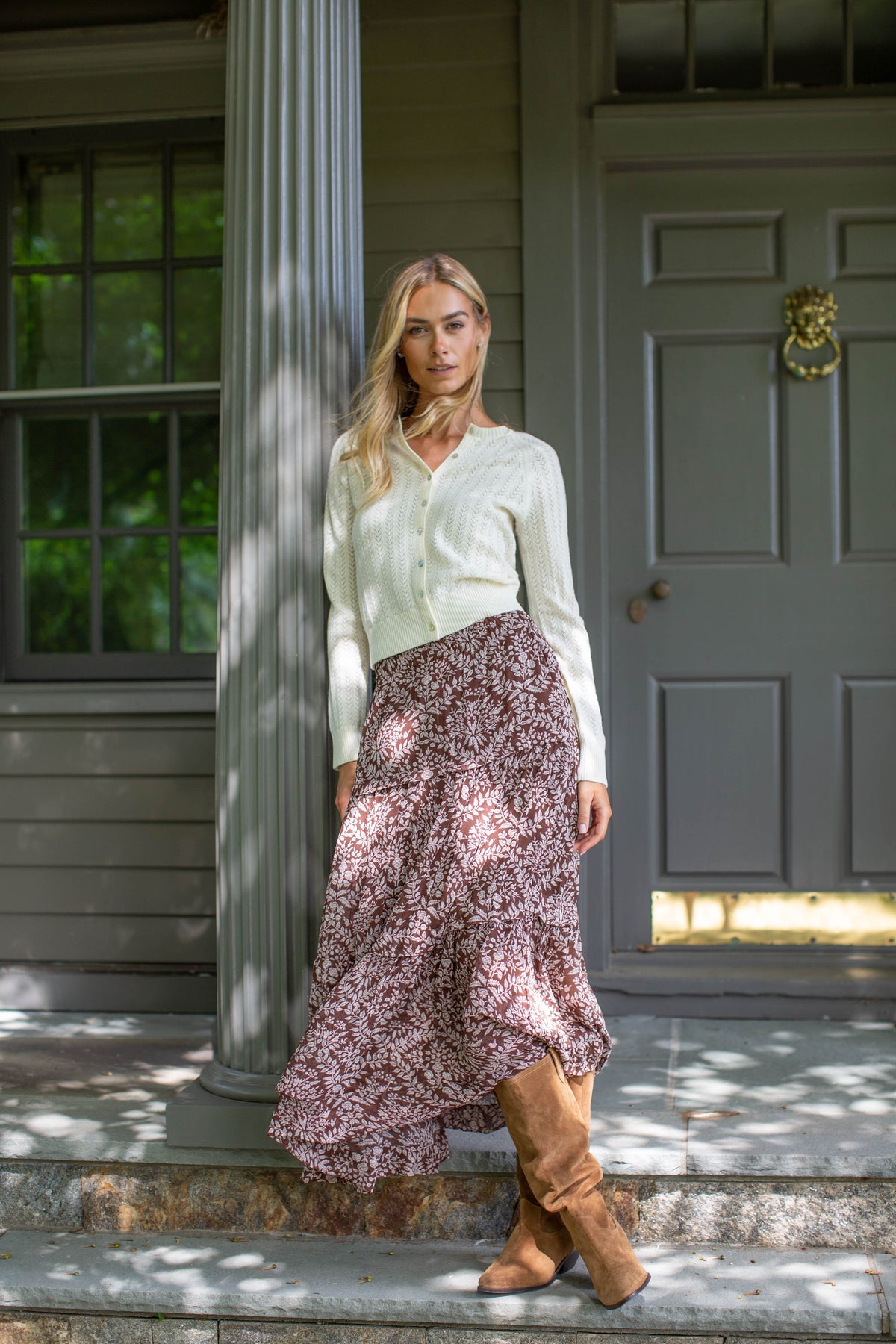 Brooklyn Chiffon Midi Skirt - Chocolate Lace Floral