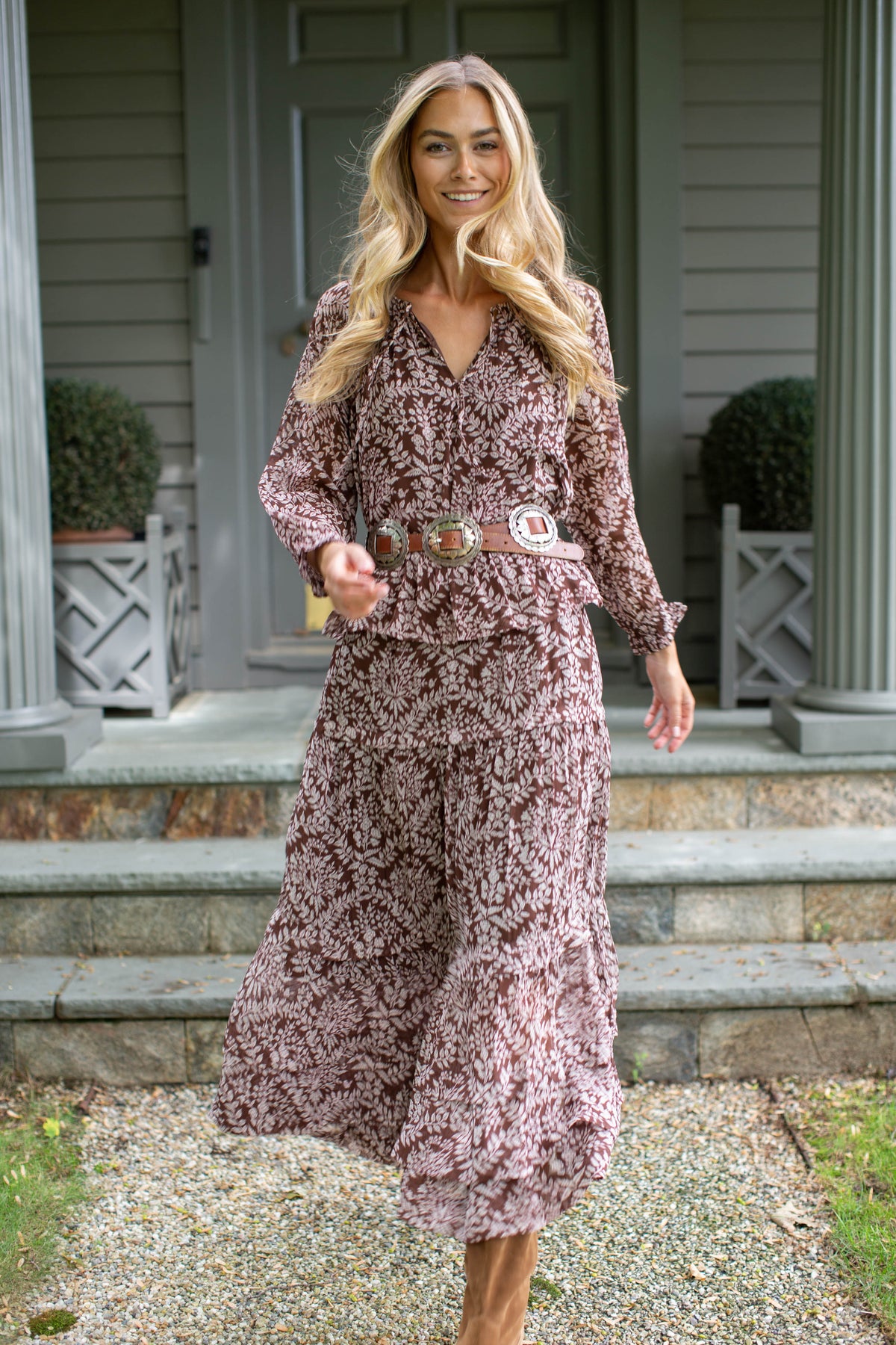 Audra Chiffon Peplum Top - Chocolate Lace Floral