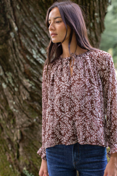Audra Chiffon Peplum Top - Chocolate Lace Floral