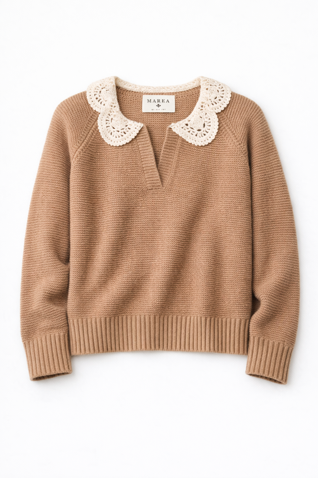 Crochet Collar Sweater - Camel