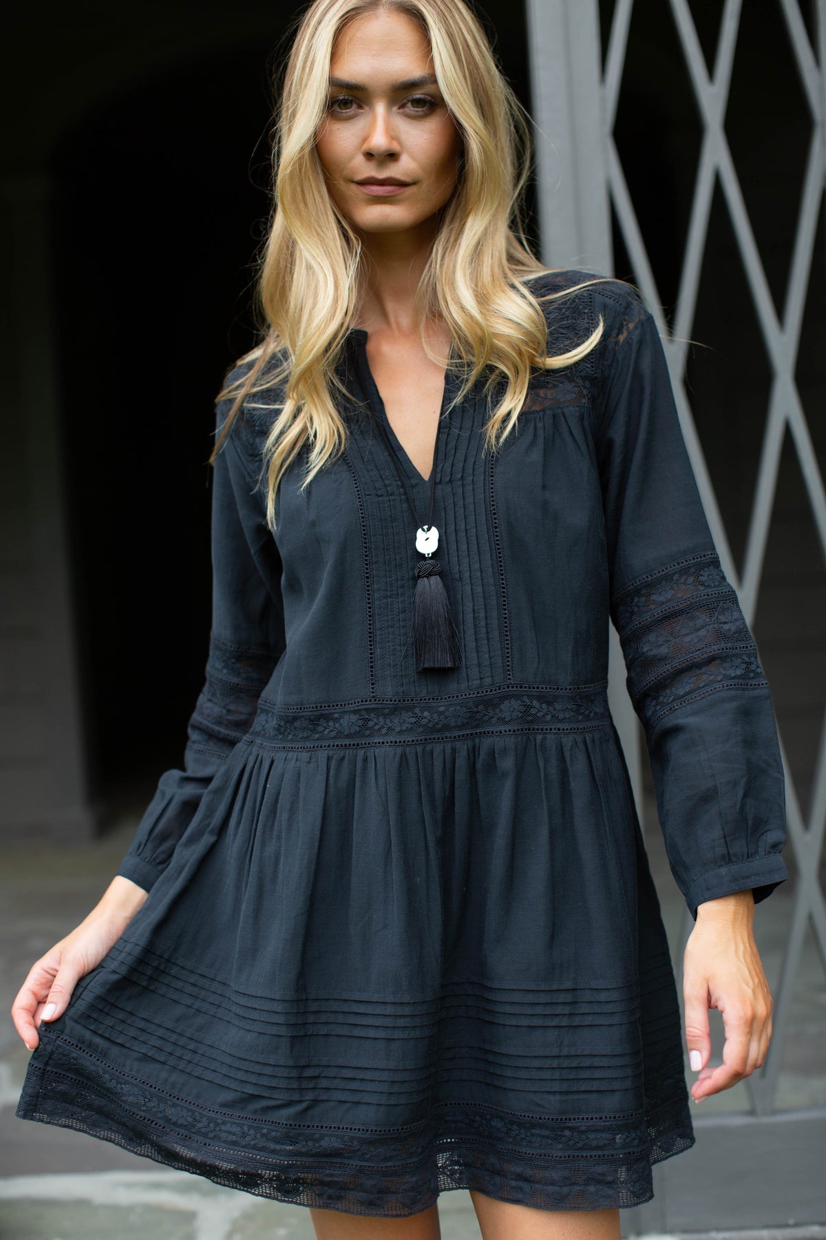 Daisy Cotton Lace Dress - Black