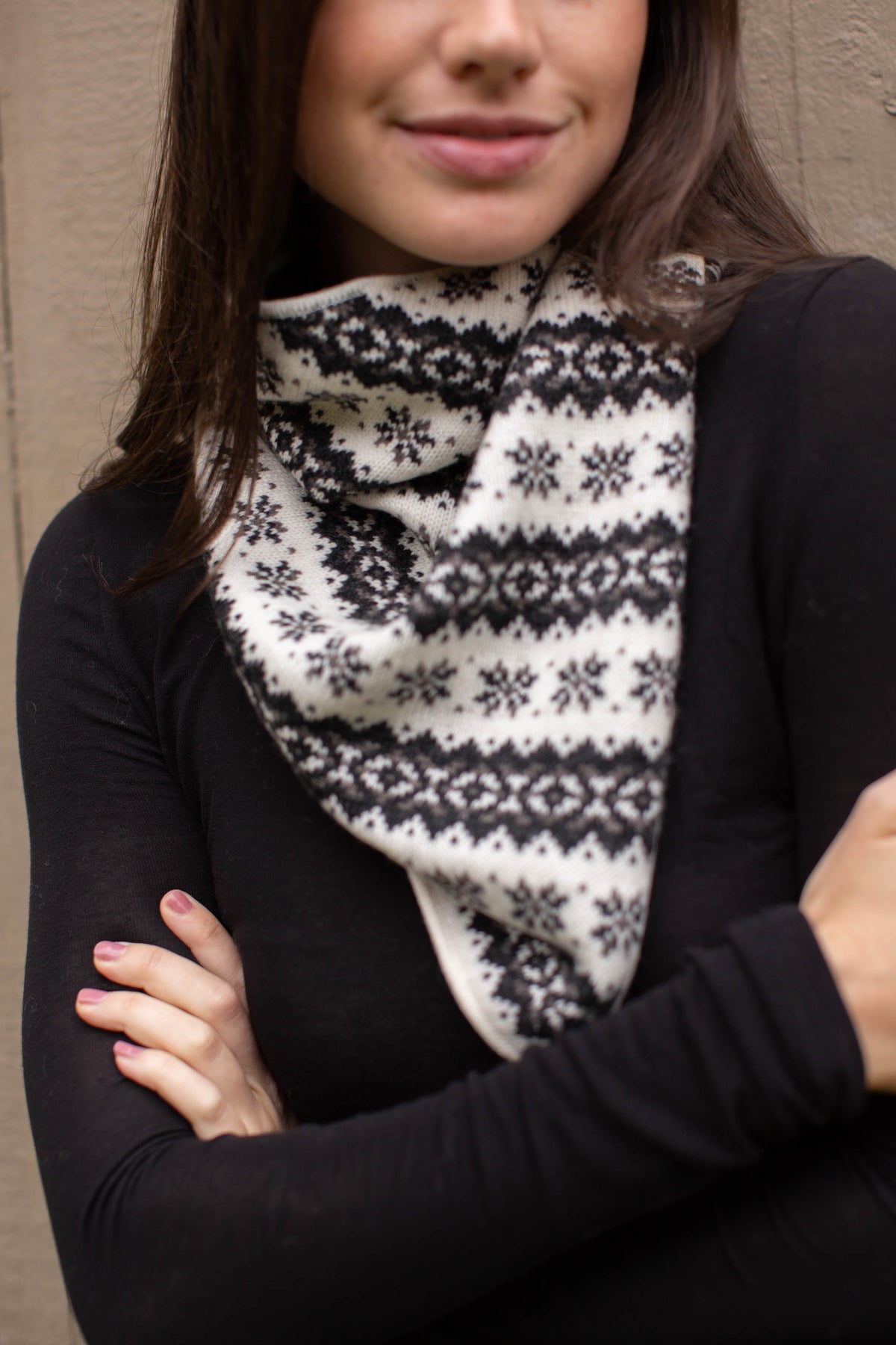 Lucia Scarf - Black/Ivory Intarsia