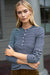 Puff Sleeve Cotton Henley - Navy/Ivory Stripe