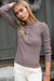 Puff Sleeve Cotton Henley - Chocolate/Ivory Stripe