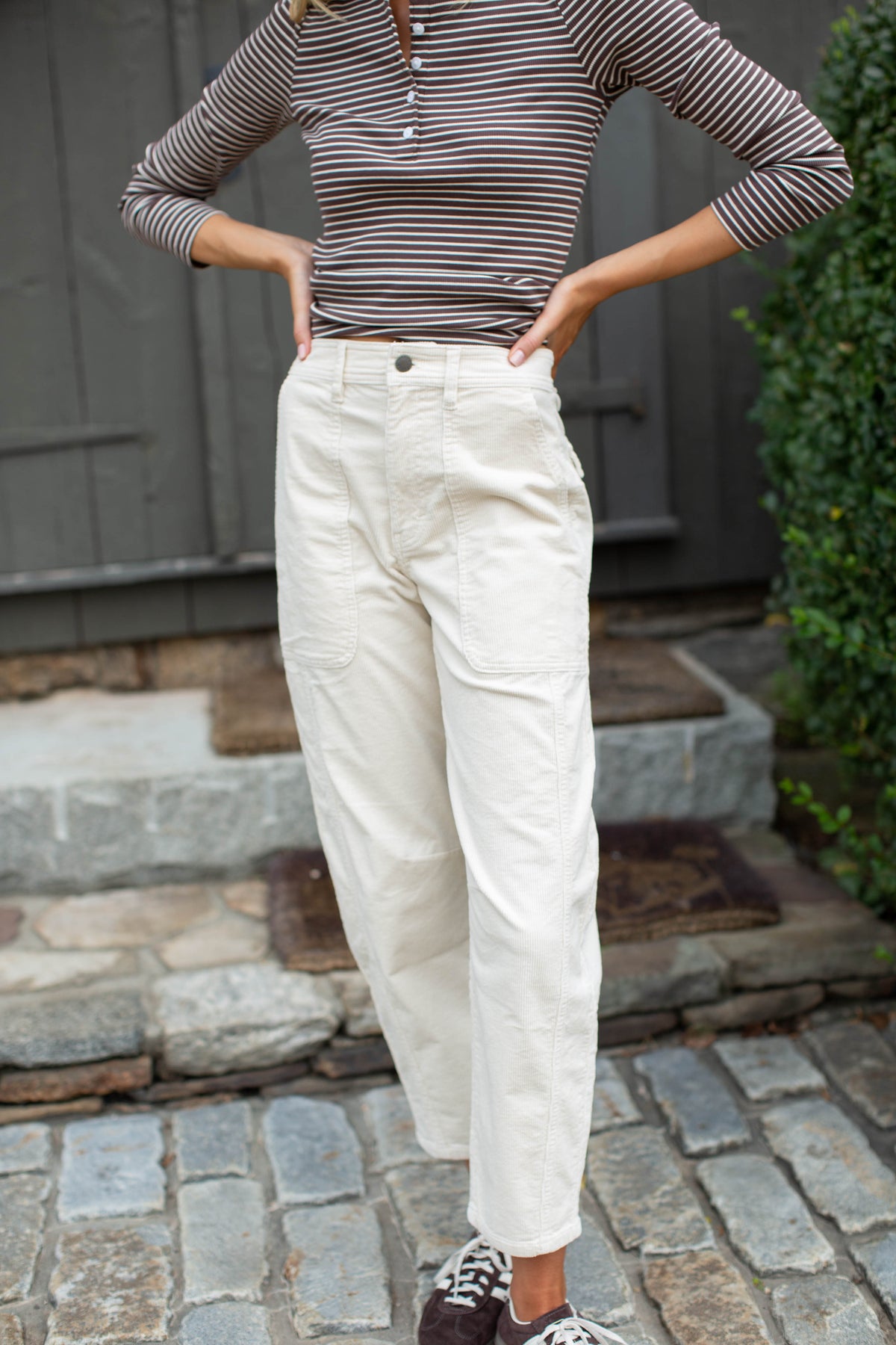 Meade Corduroy High Rise Barrel Pant - Ivory