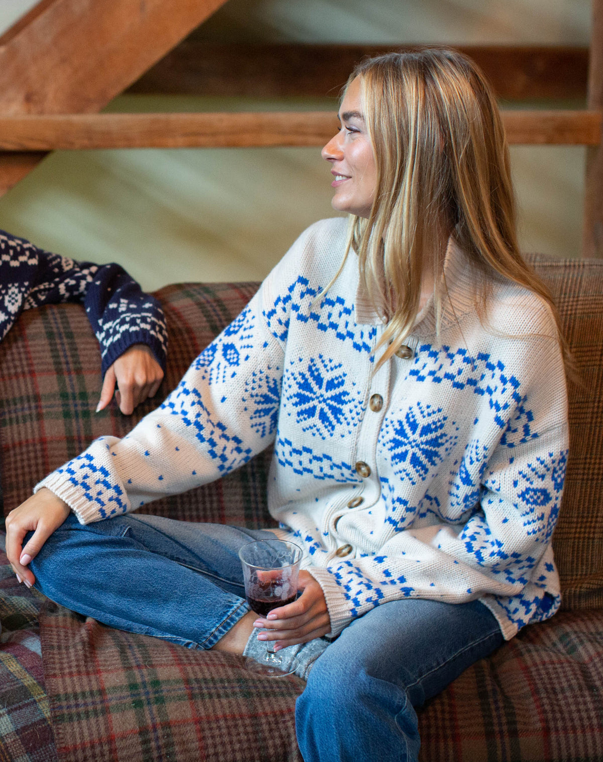 Elin Sweater - Ivory/Blue