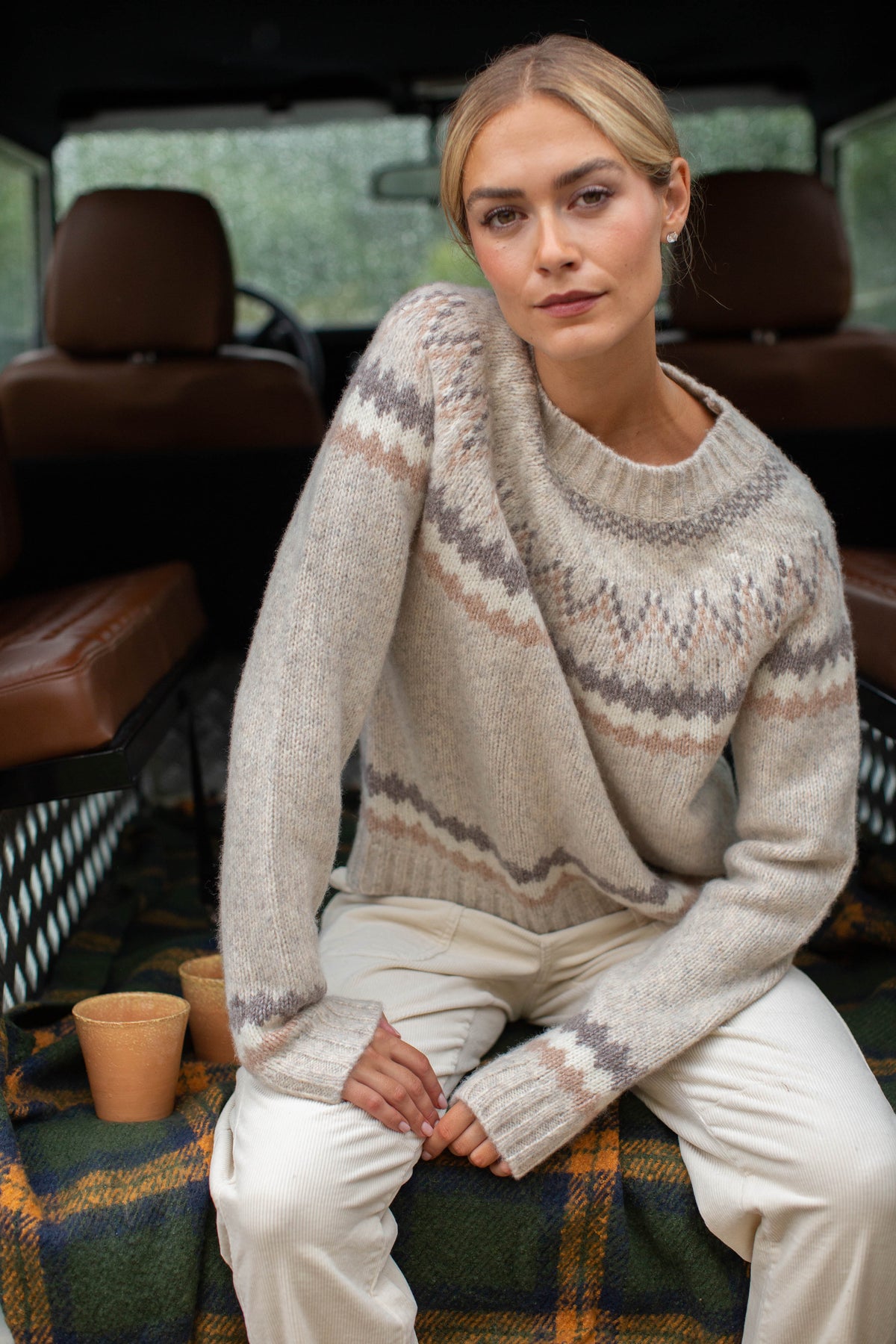 New England Fair Isle Crew - Ivory Heather