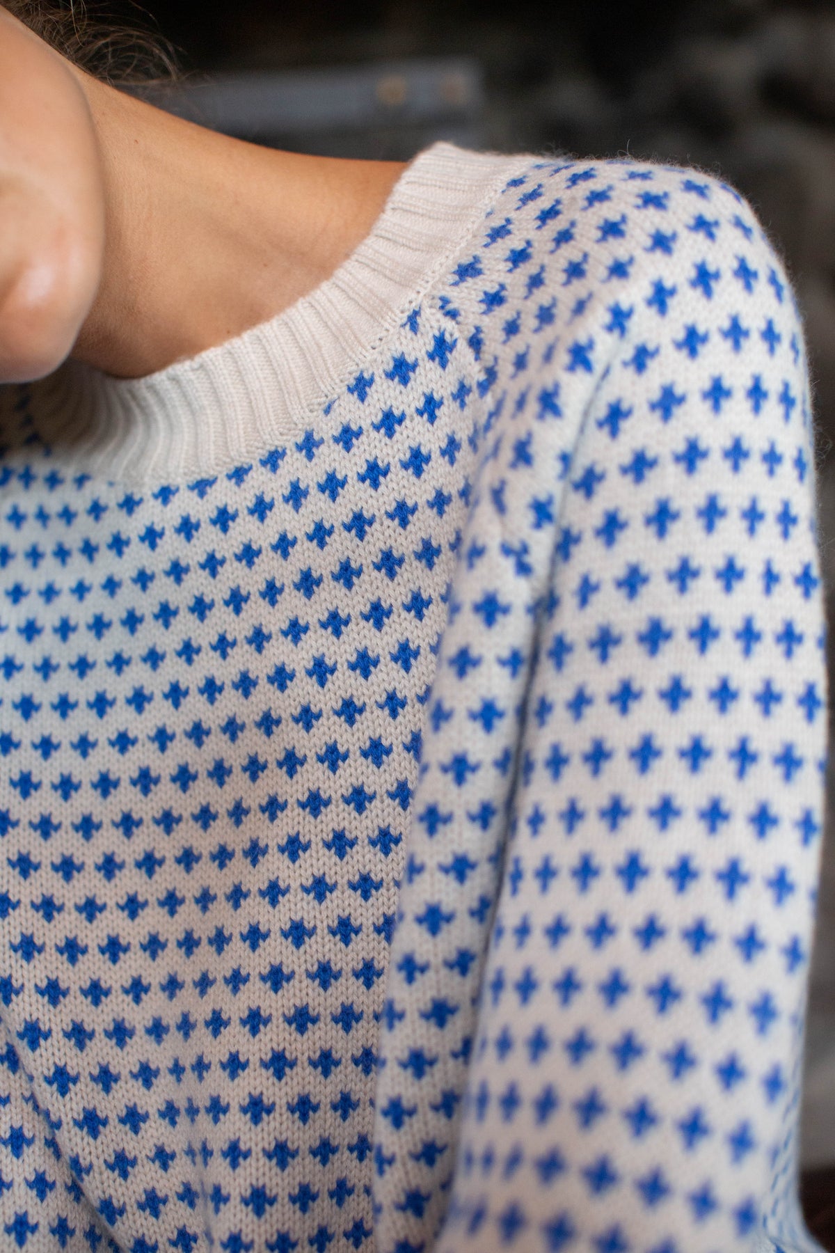 Lodge Sweater - Ivory/Blue Birdseye
