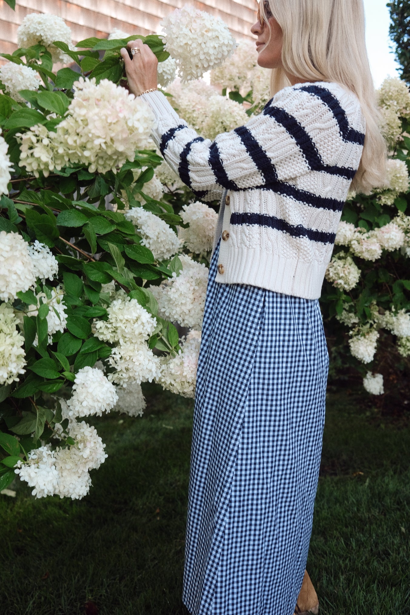 Striped Cable Cardigan - Ivory/Navy Stripe