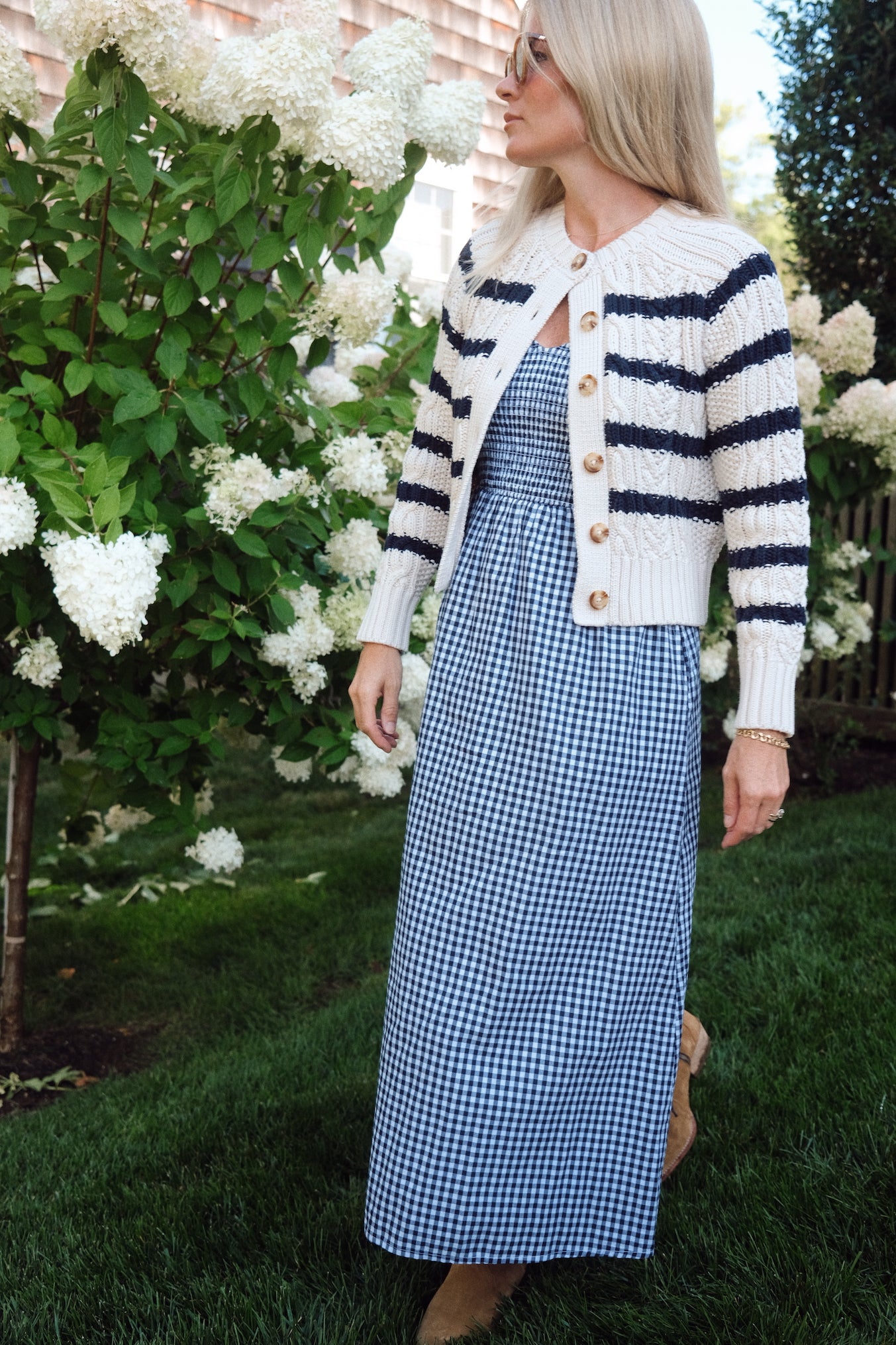 Striped Cable Cardigan - Ivory/Navy Stripe