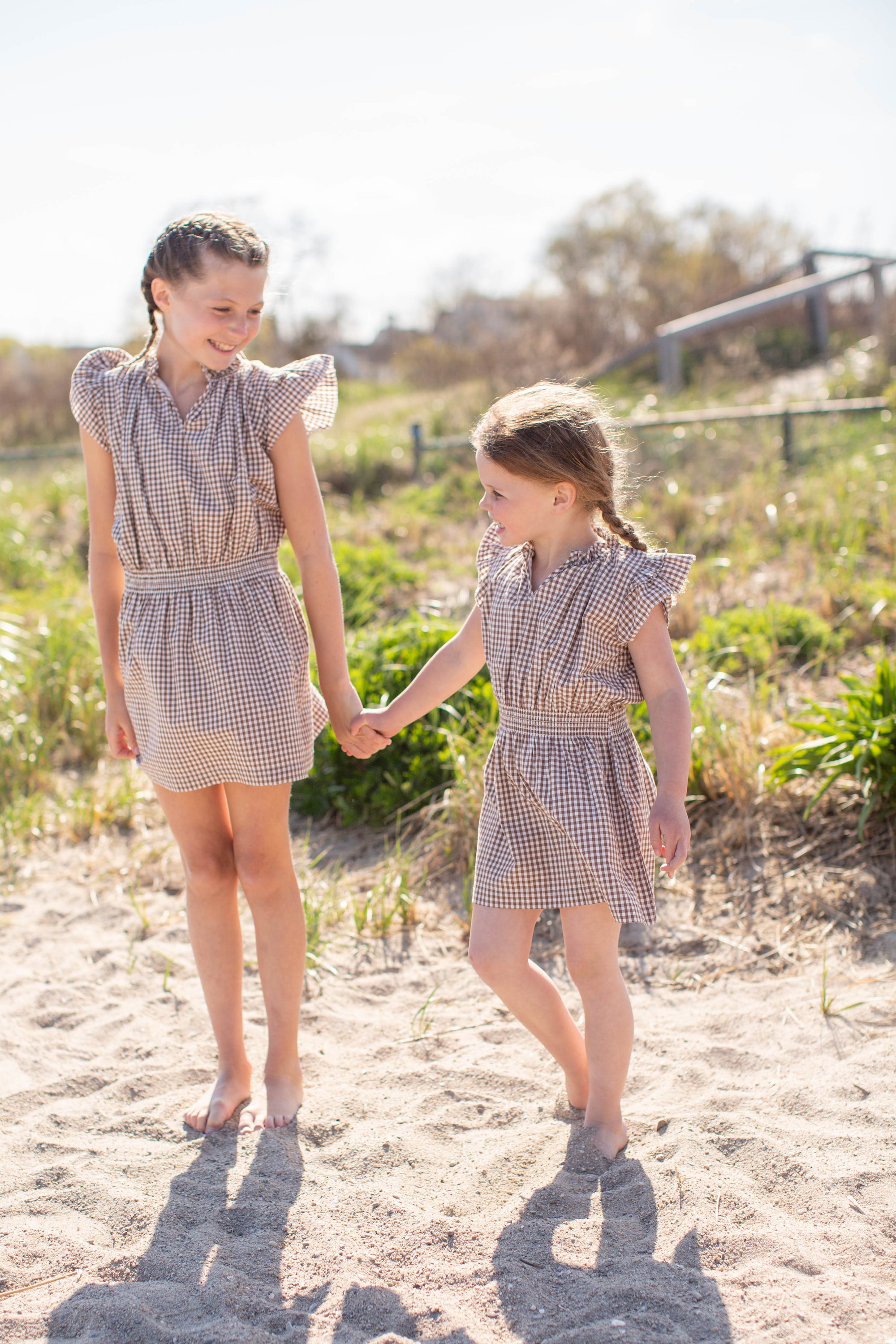 Girls Liz Dress - Mocha Mini Gingham