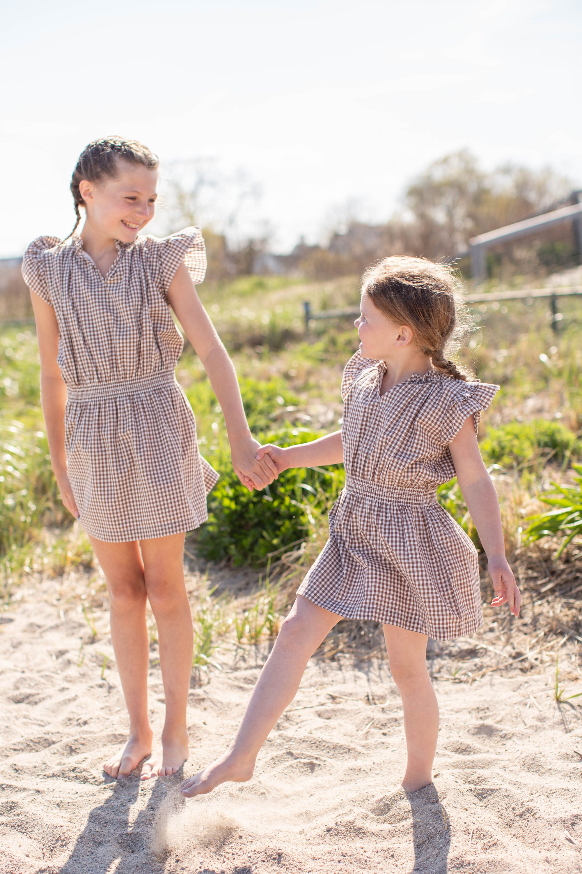 Girls Liz Dress - Mocha Mini Gingham