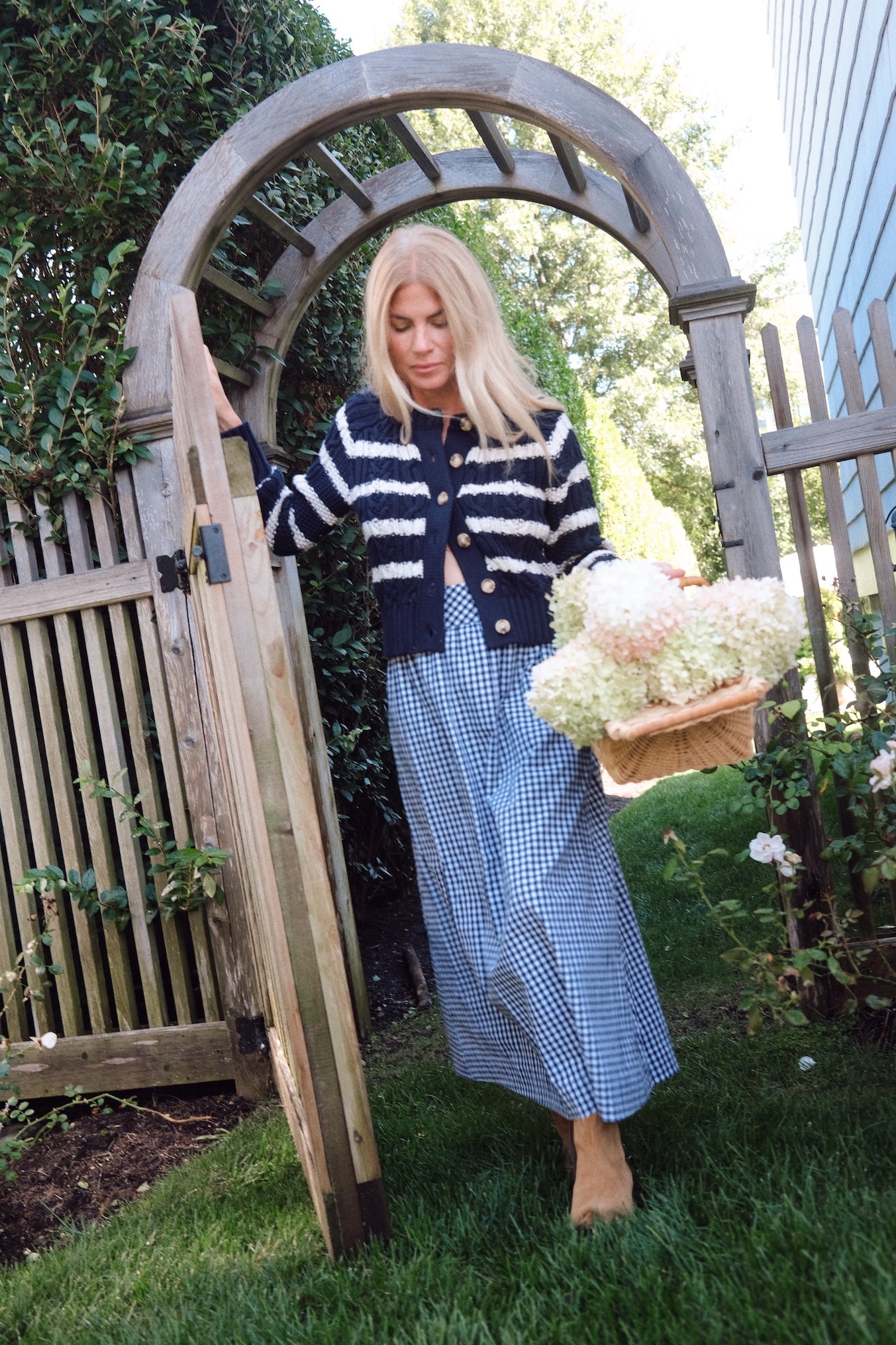 Striped Cable Cardigan - Navy/Ivory Stripe