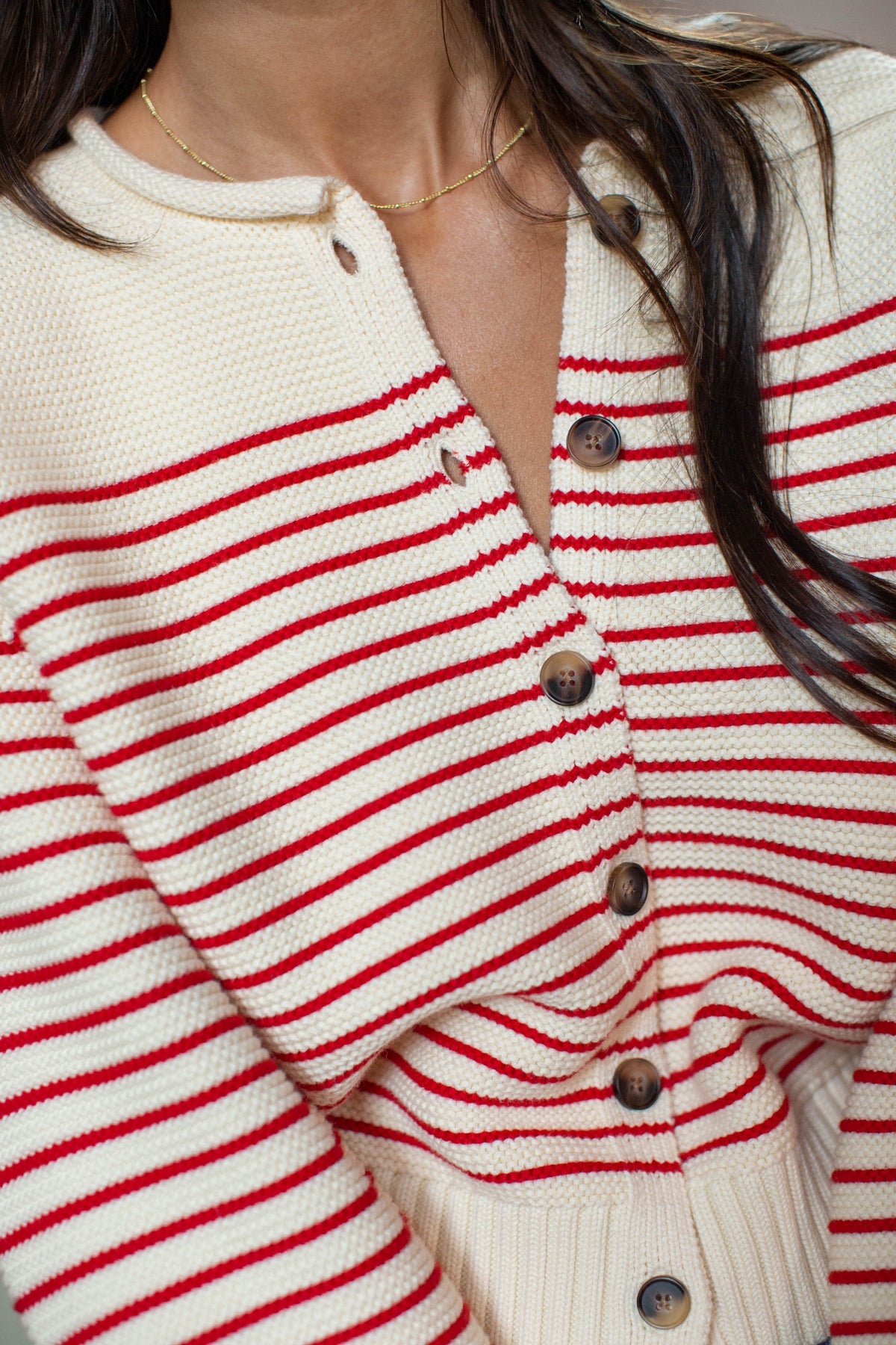 PRE-ORDER Martha Cardigan - Ivory/Red Stripe