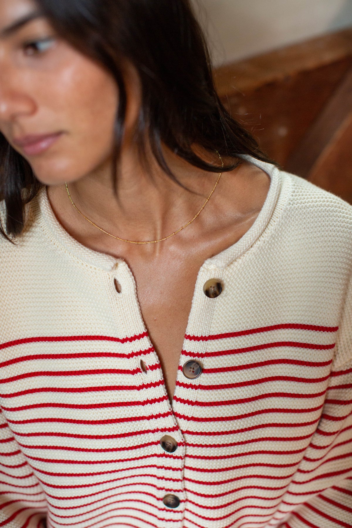 PRE-ORDER Martha Cardigan - Ivory/Red Stripe