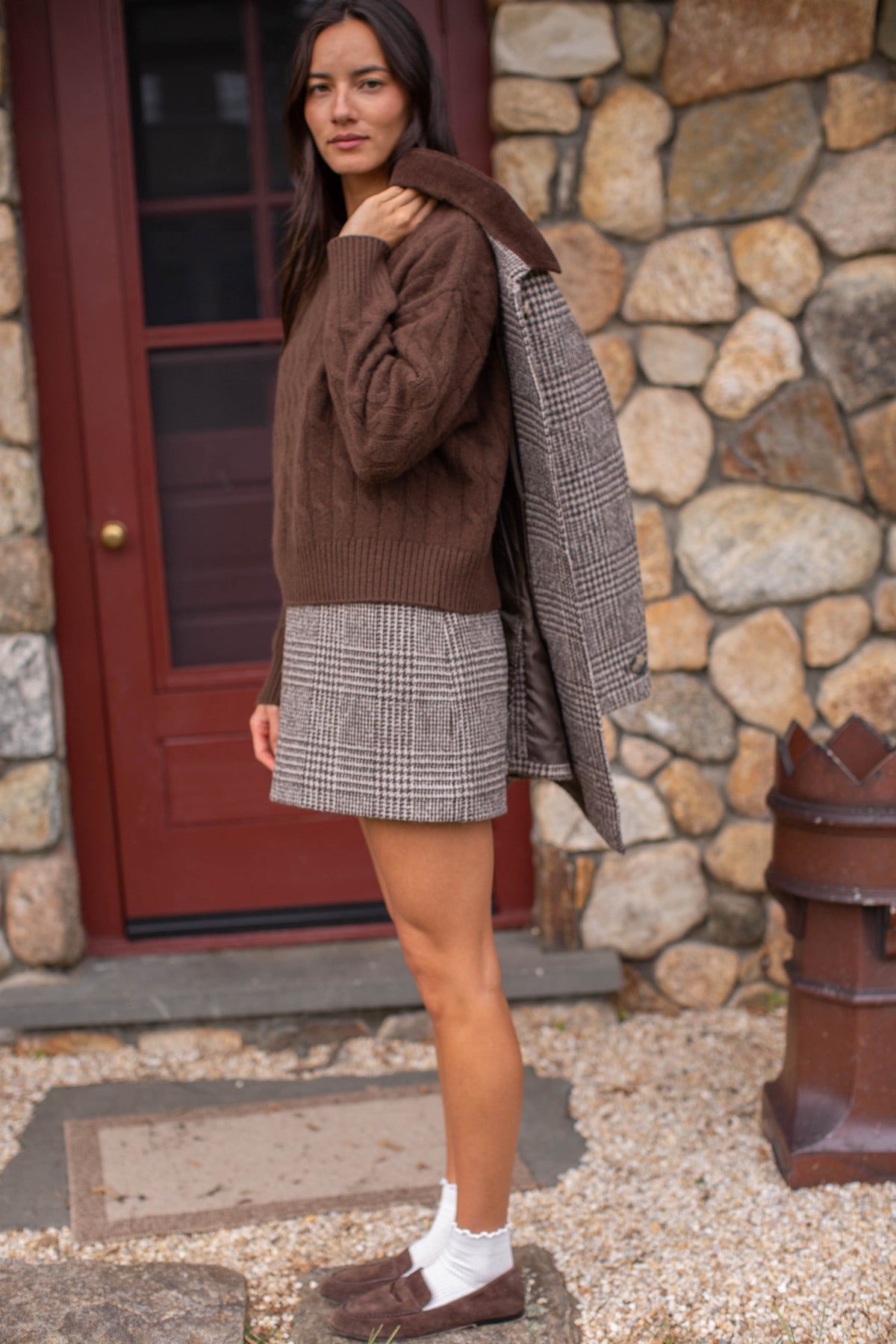 Rosie Shift Dress - Brown Glen Plaid