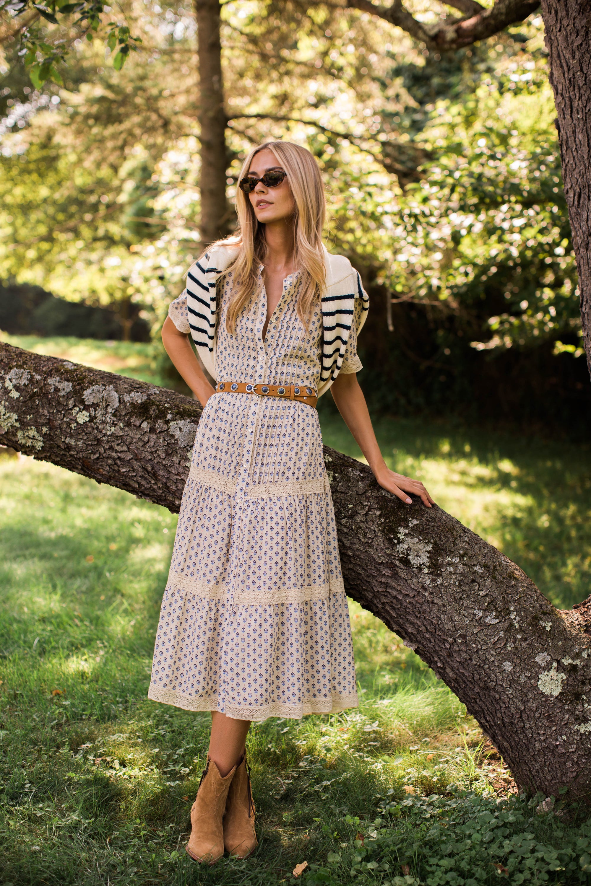 Eve Cotton Midi Dress - Blue Mini Petunia