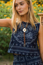 Josie Cotton Cropped Tank - Navy Bandana