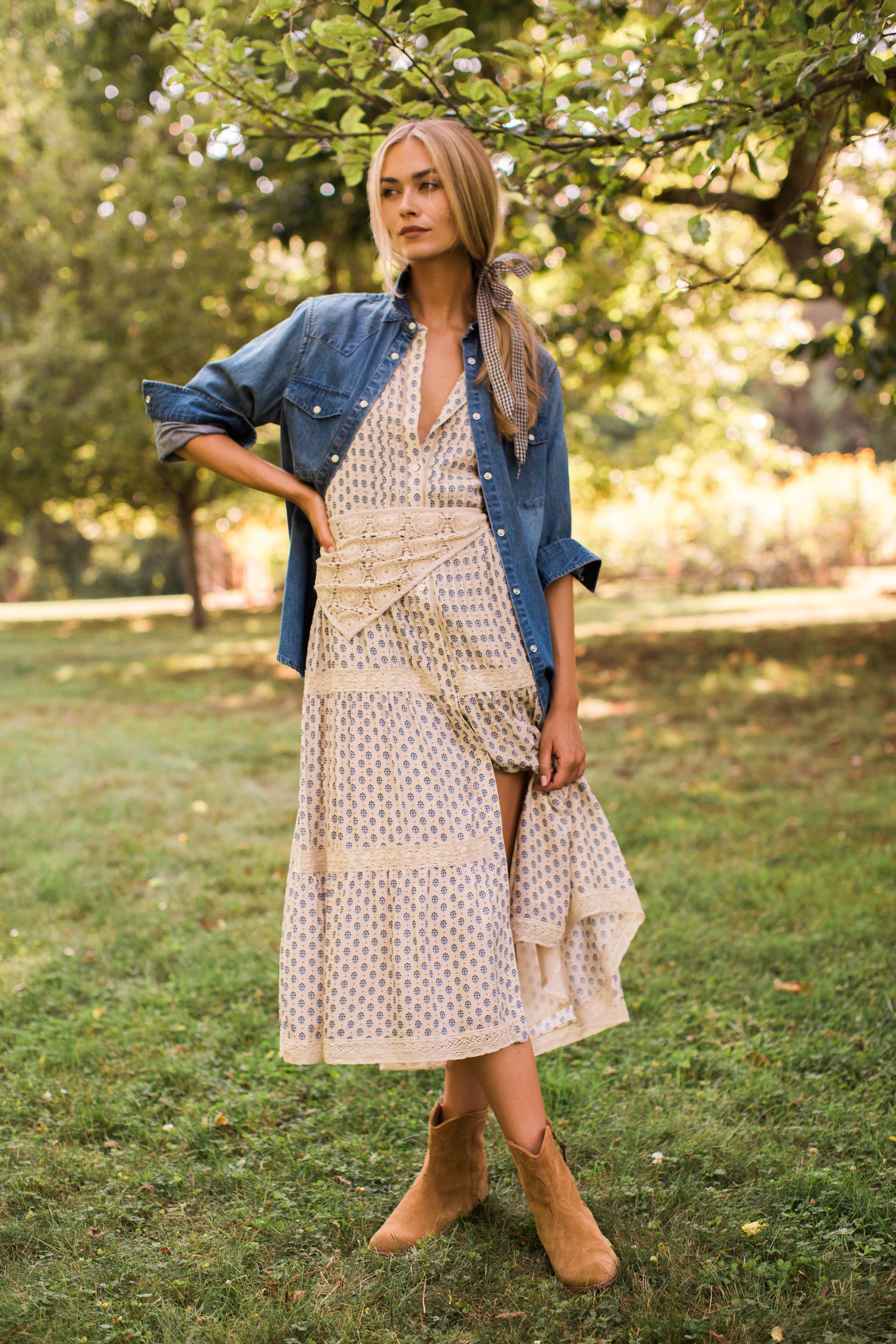 Eve Cotton Midi Dress - Blue Mini Petunia