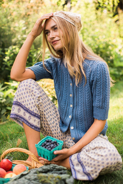Leah Pointelle Cardigan - Indigo