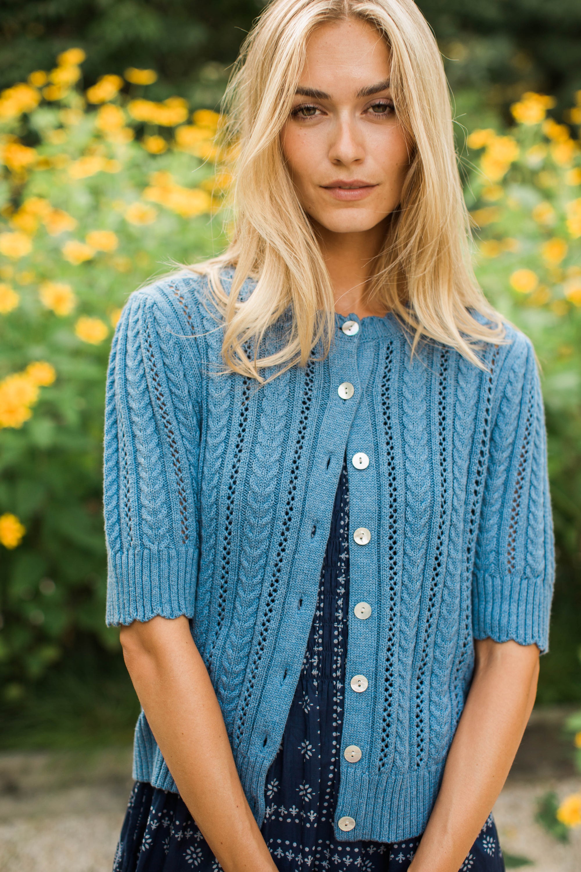 Leah Pointelle Cardigan - Indigo