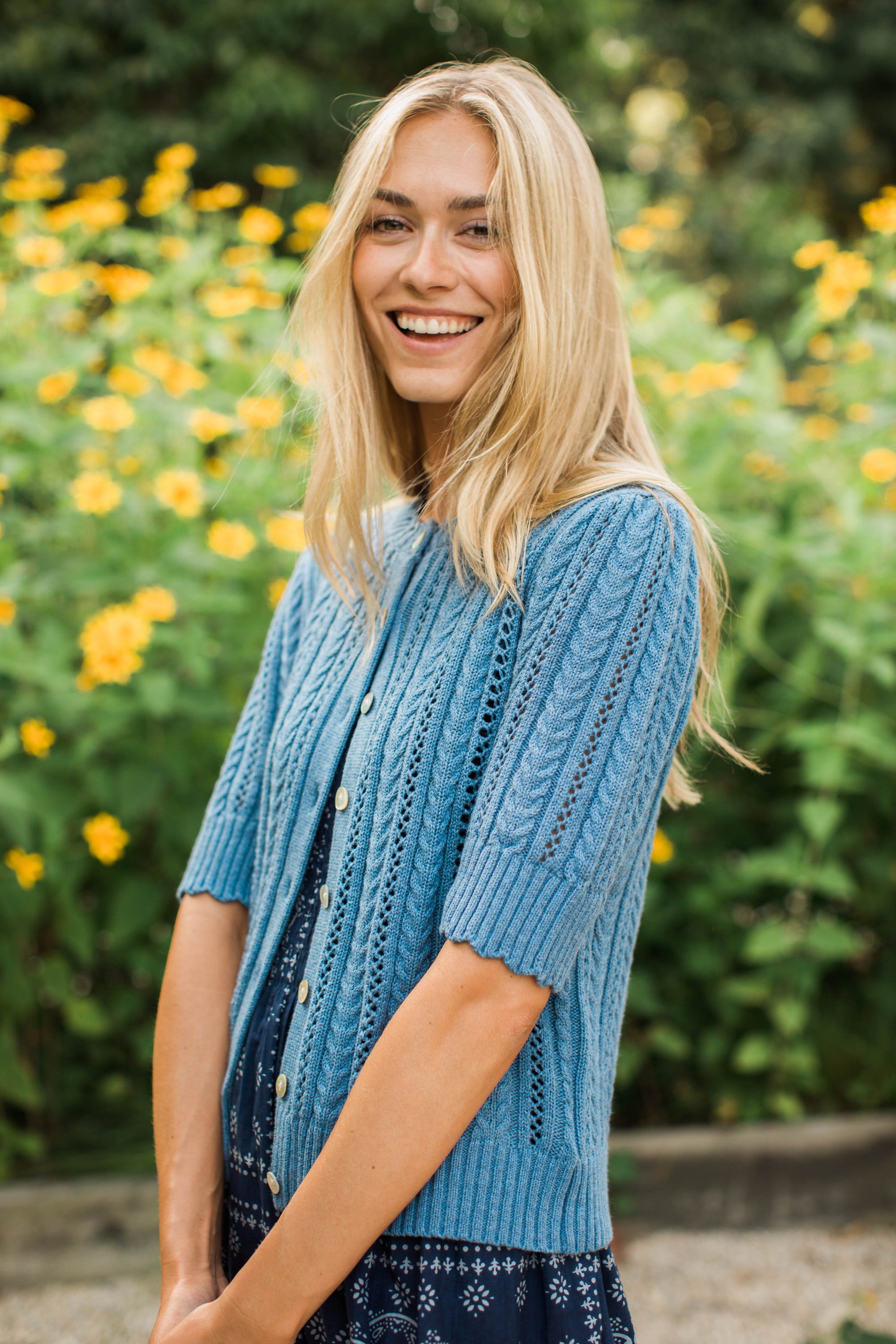 Leah Pointelle Cardigan - Indigo