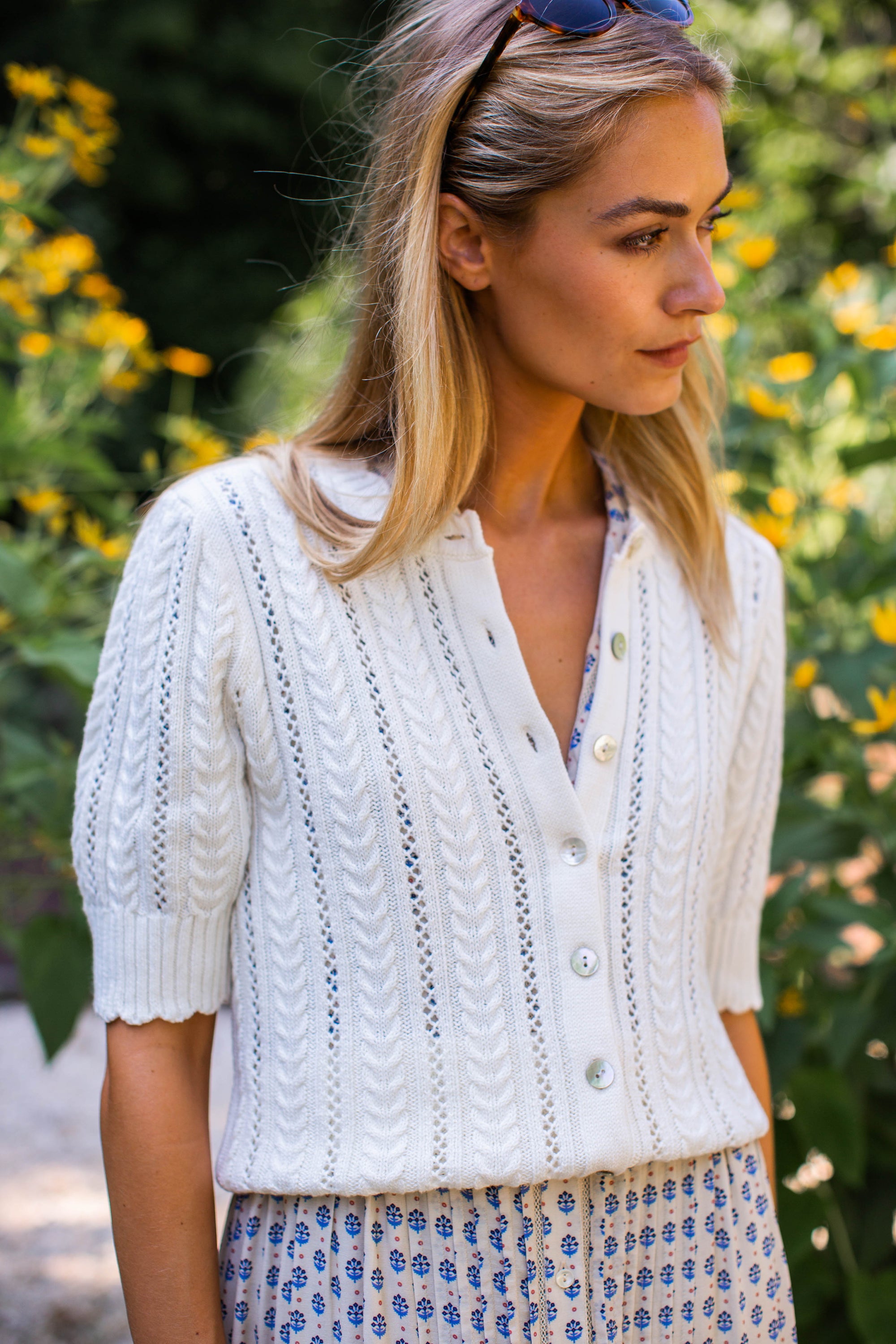 Leah Pointelle Cardigan - Ivory