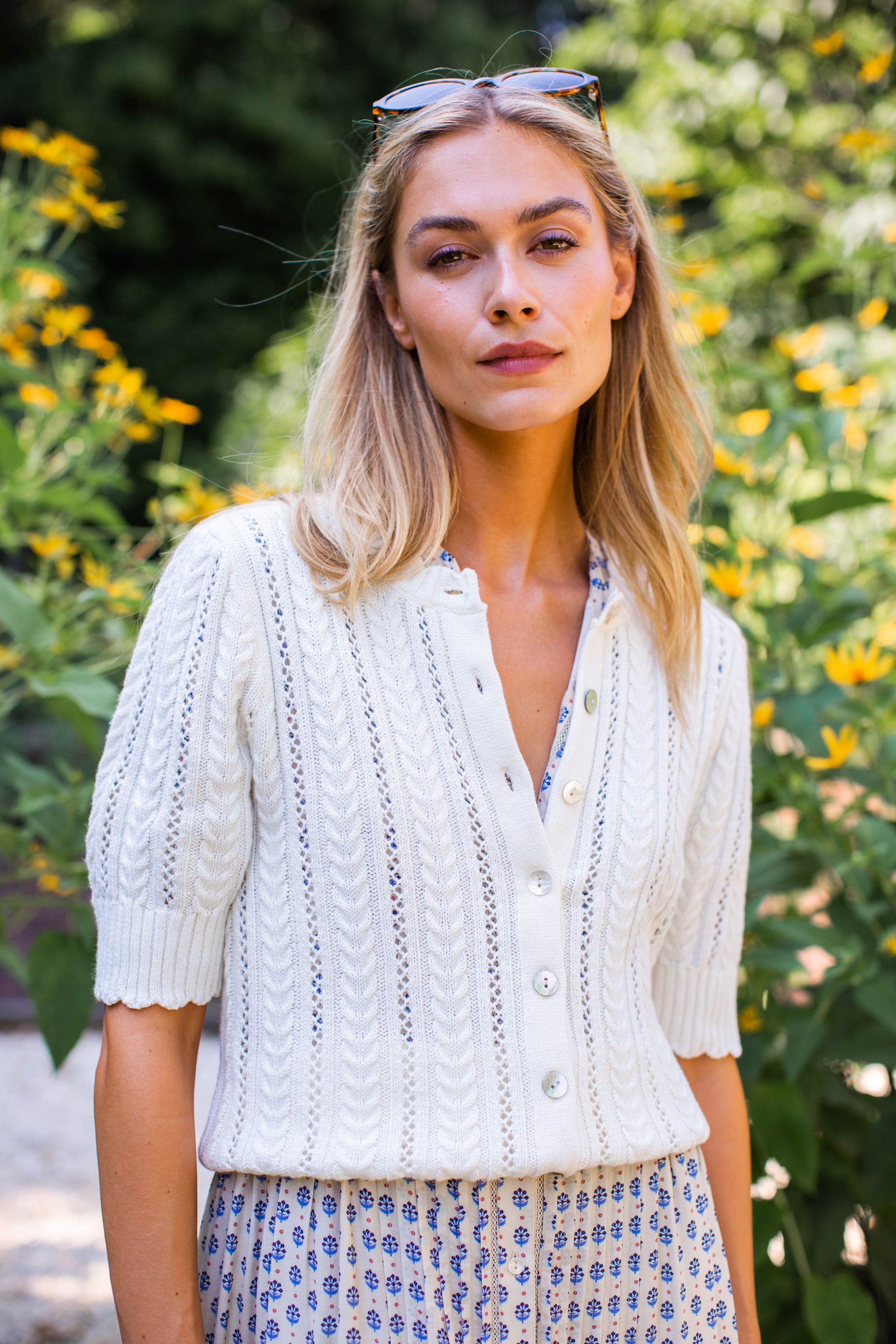 Leah Pointelle Cardigan - Ivory