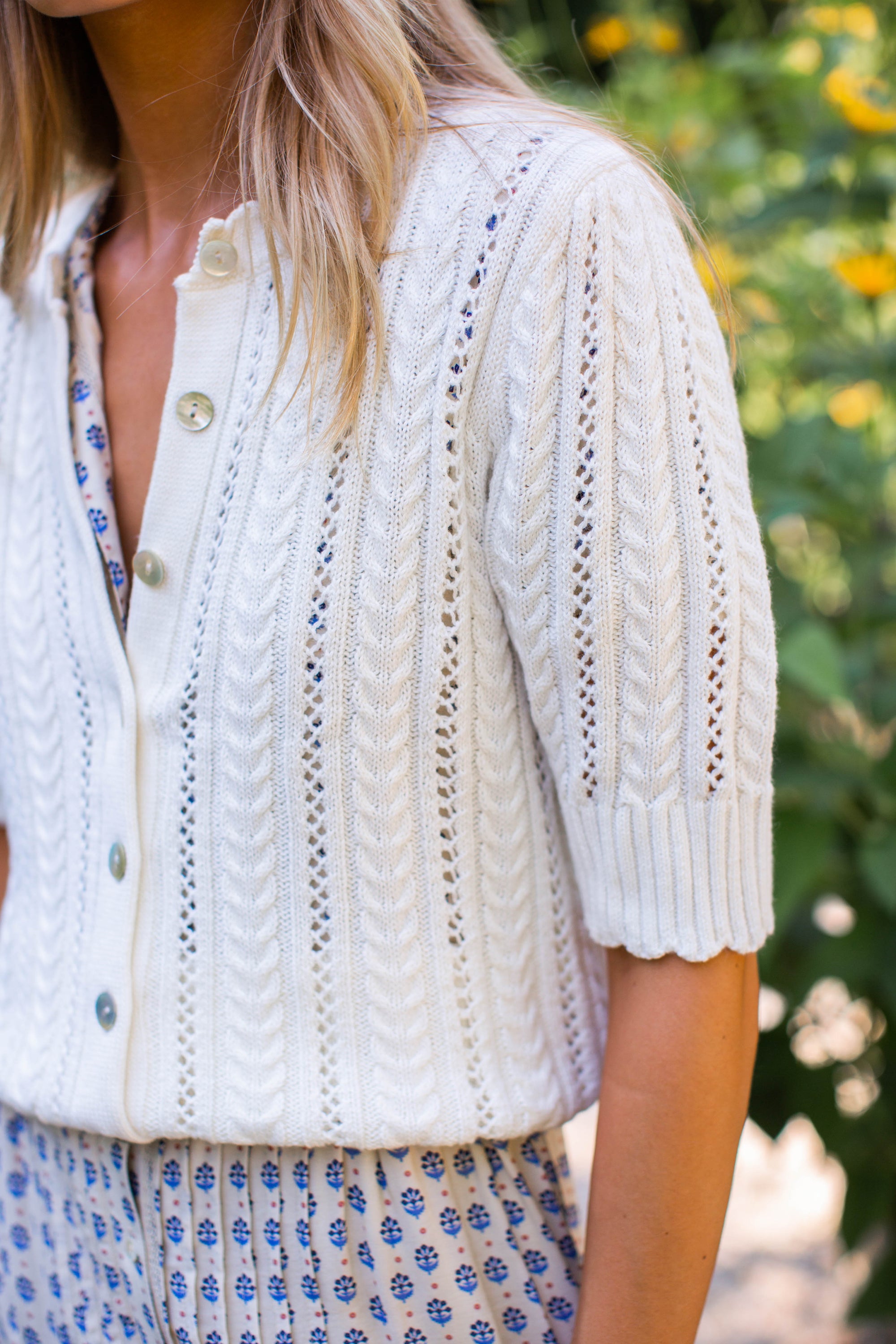 Leah Pointelle Cardigan - Ivory