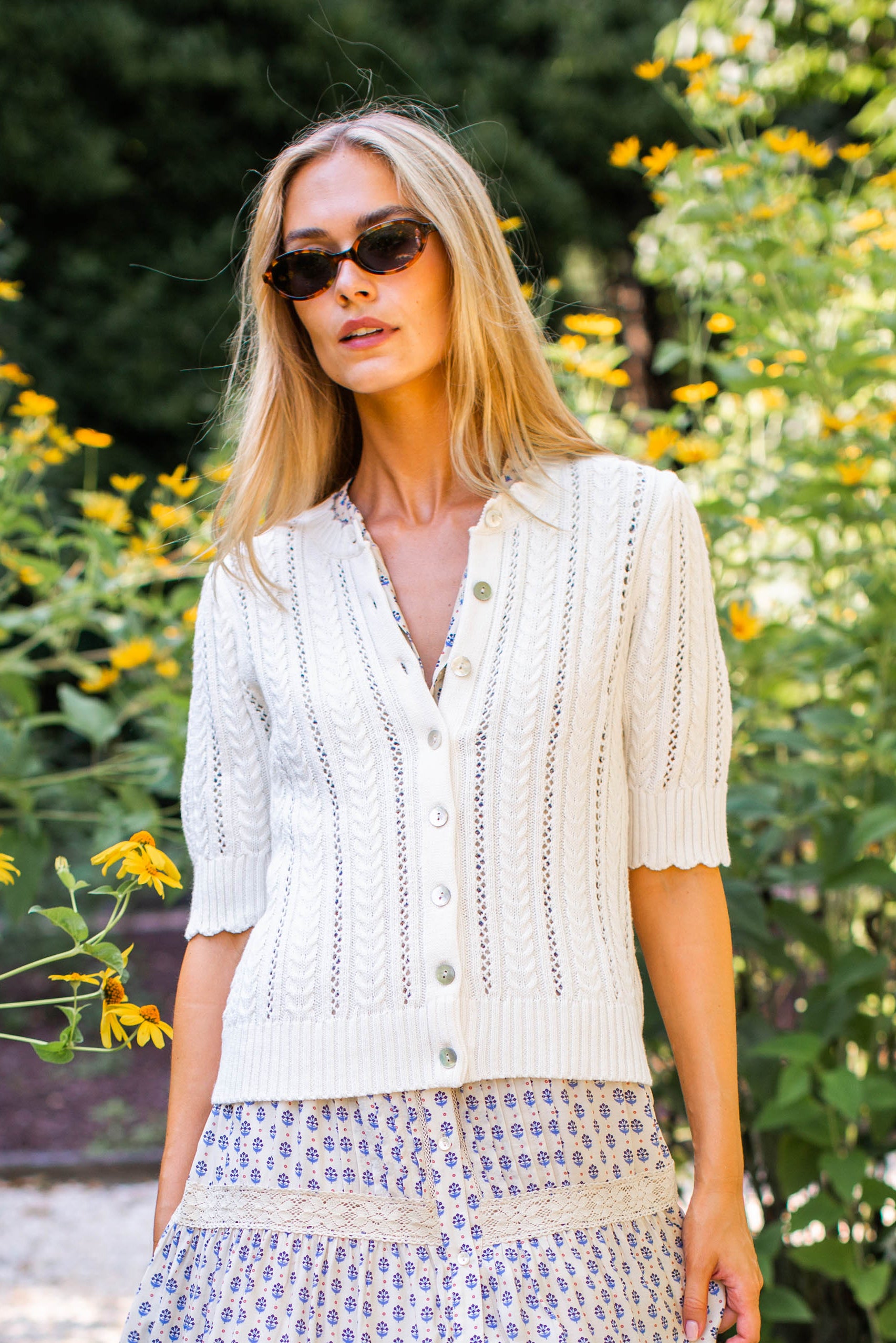 Leah Pointelle Cardigan - Ivory