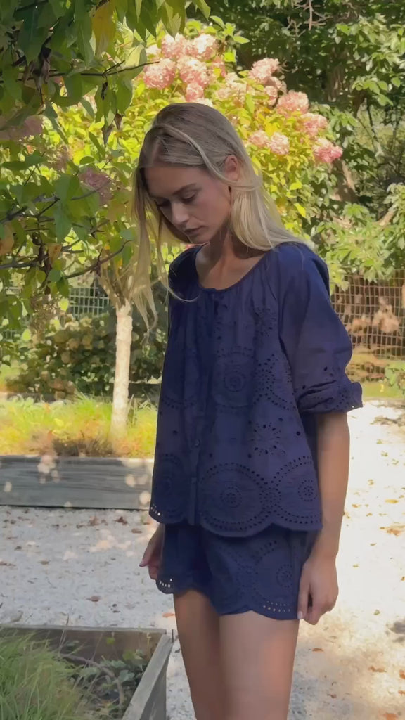 Sophie Top - Navy Demi Eyelet – Marea by Liz Joy