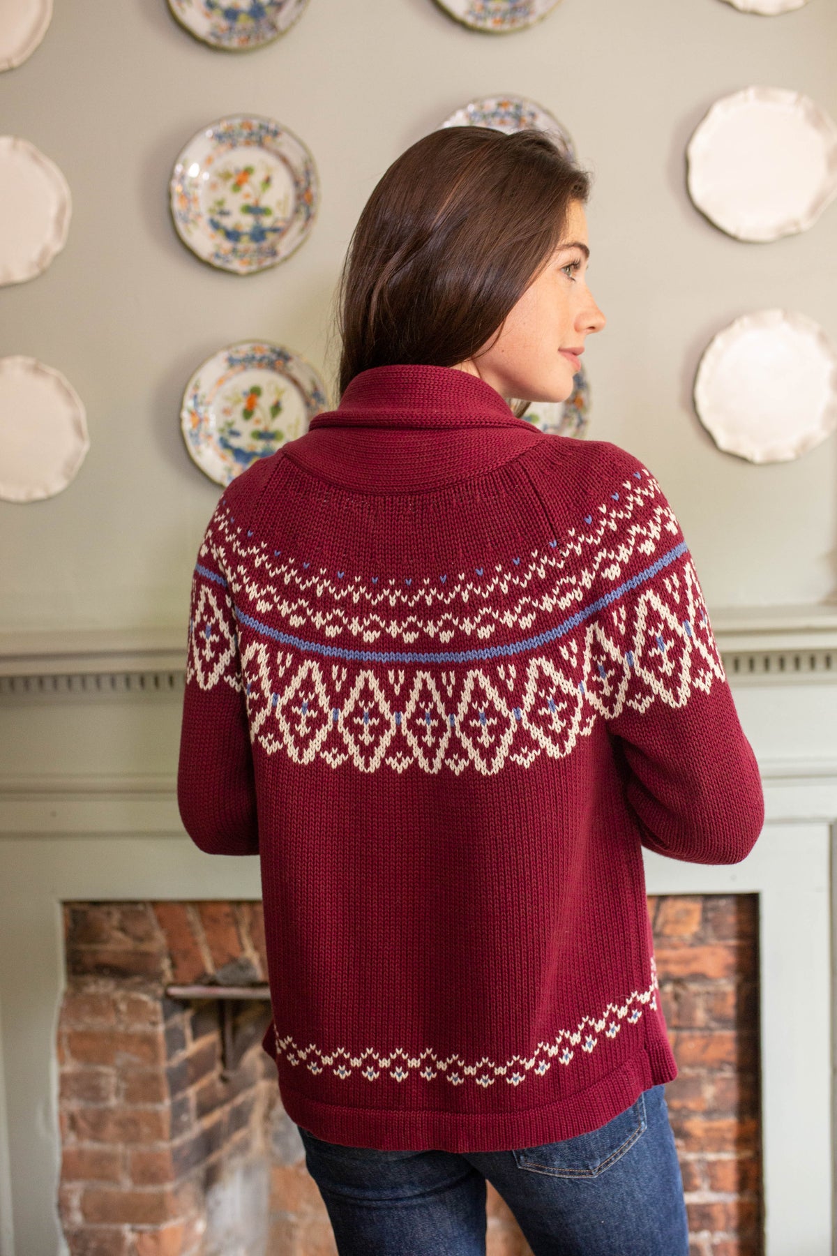 Marea Shawl Cardigan in Medallion - Burgundy