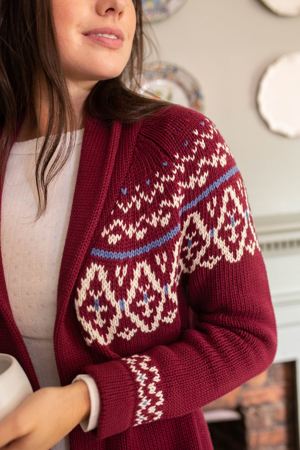 Marea Shawl Cardigan in Medallion - Burgundy