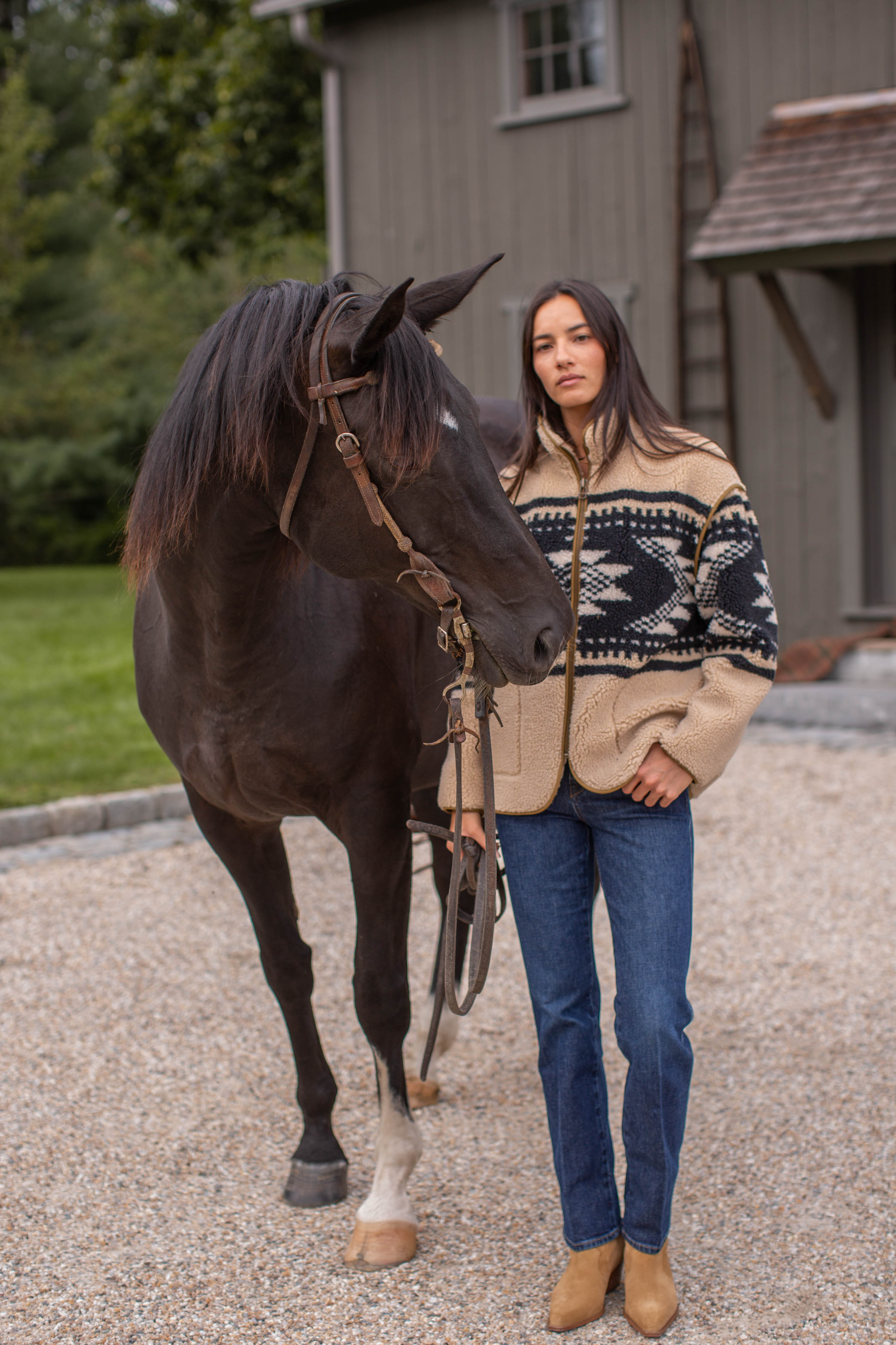PREORDER- Dakota Sherpa Jacket - Heritage Jacquard – Marea by Liz Joy