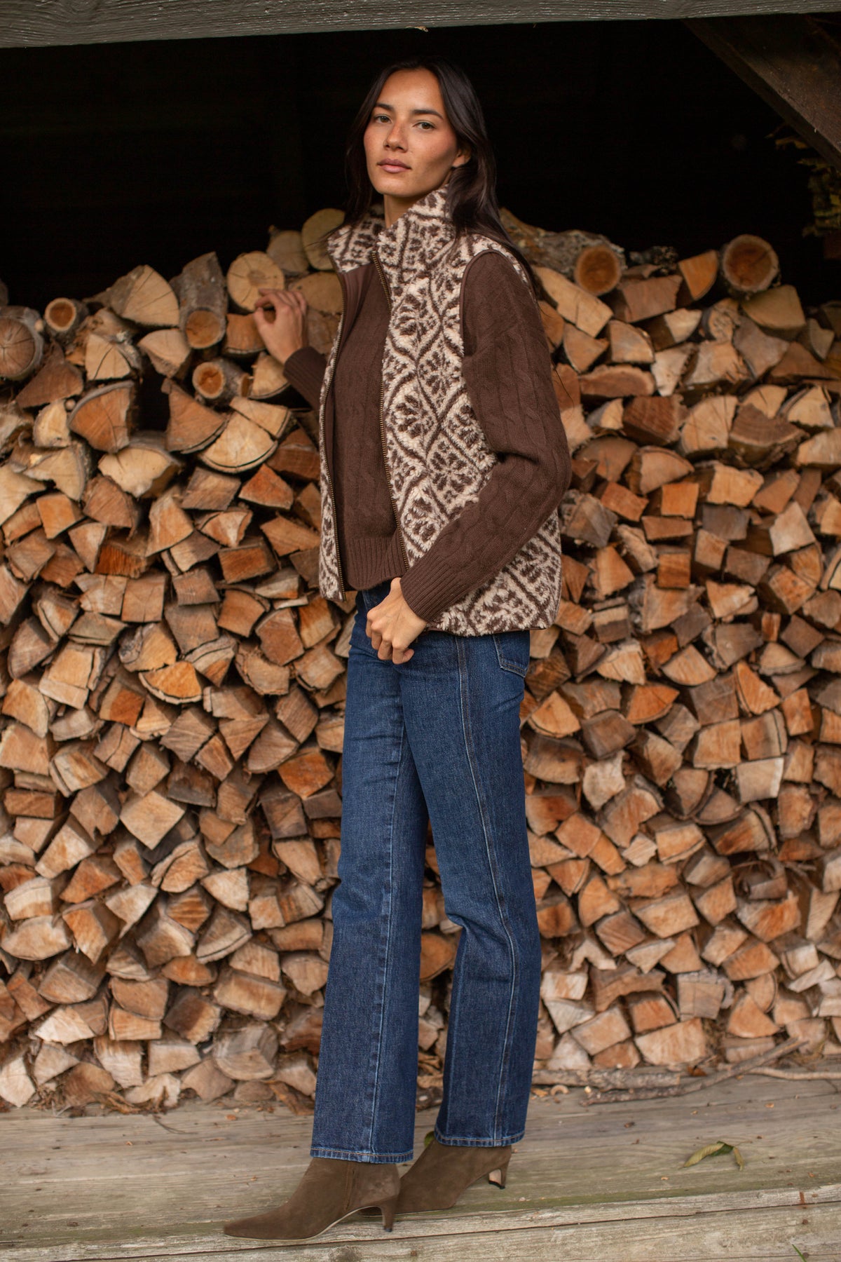Sherpa Vest - Brown Tile Jacquard