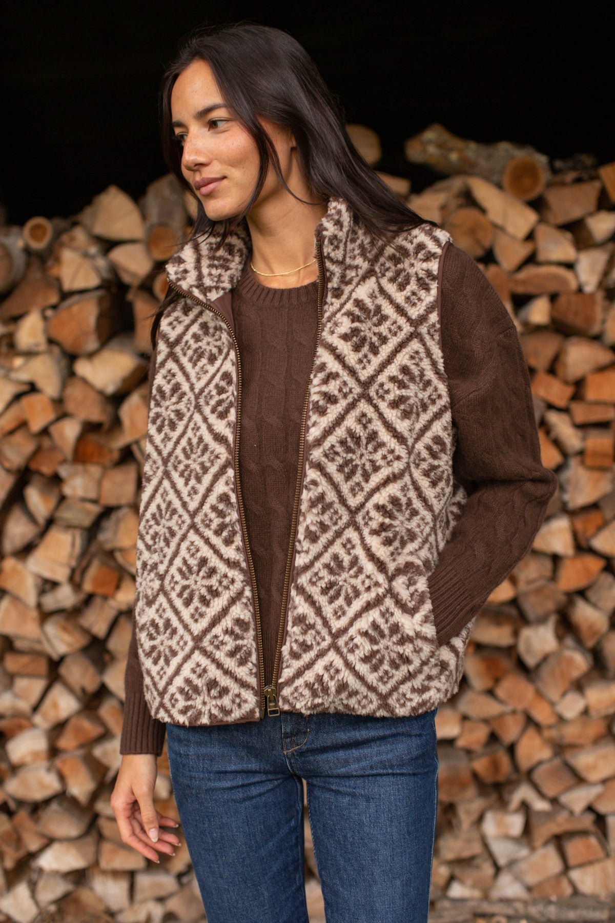 Sherpa Vest - Brown Tile Jacquard