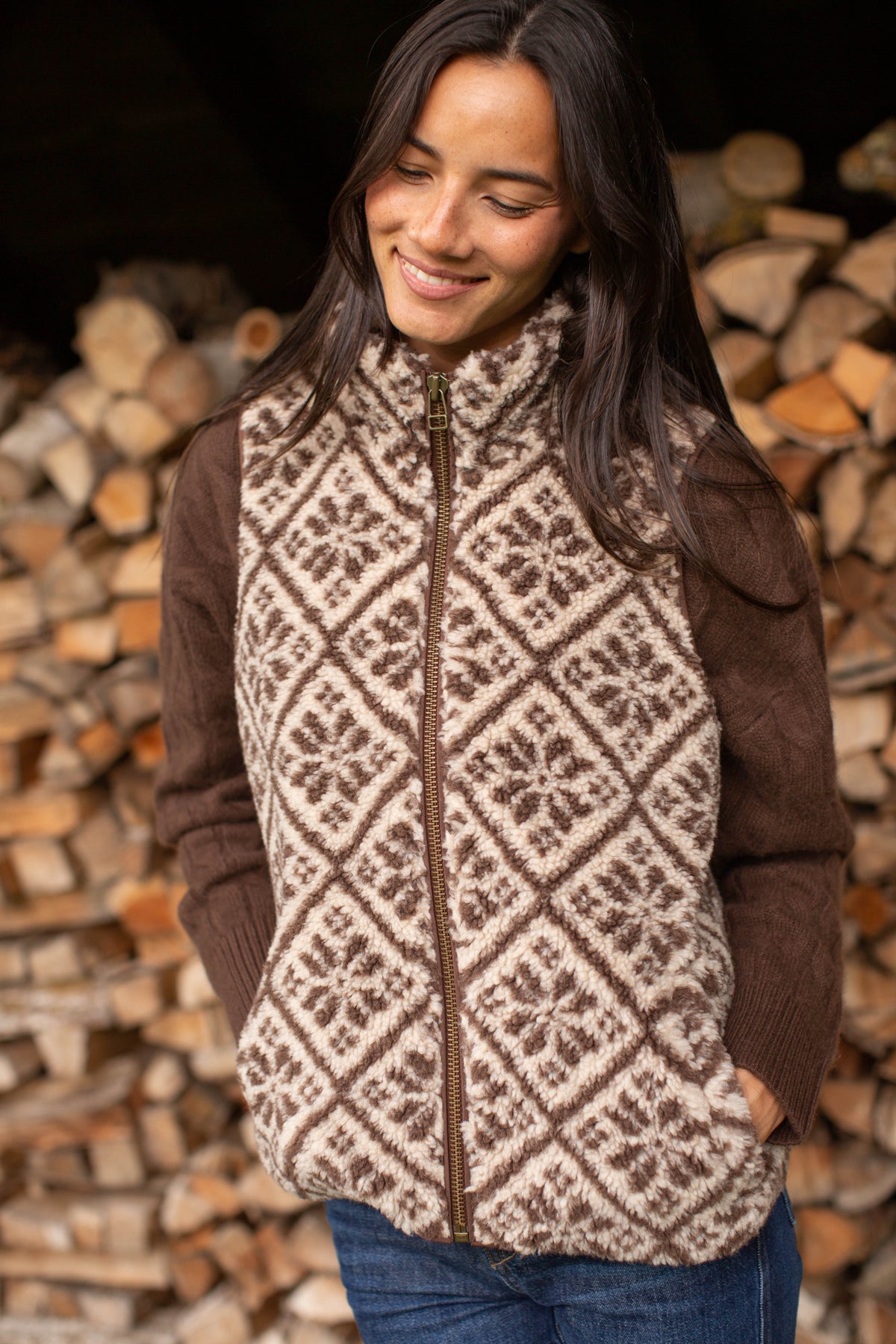 Sherpa Vest - Brown Tile Jacquard
