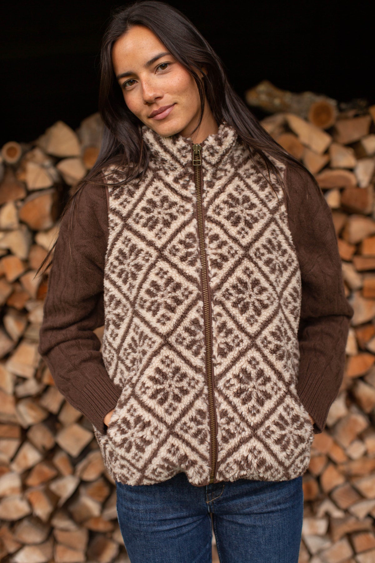 Sherpa Vest - Brown Tile Jacquard