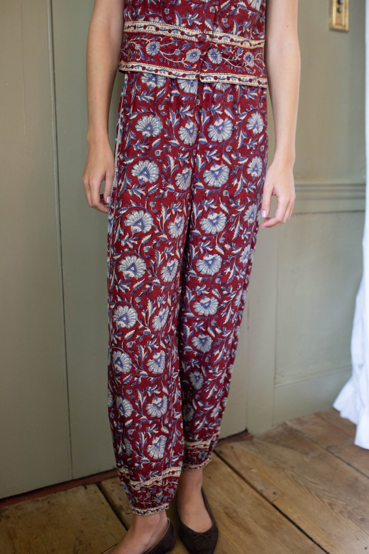 PRE-ORDER Carmine Silk Pant - Burgundy Lotus Print
