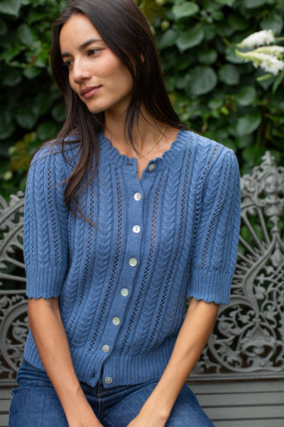 Leah Pointelle Cardigan - Indigo