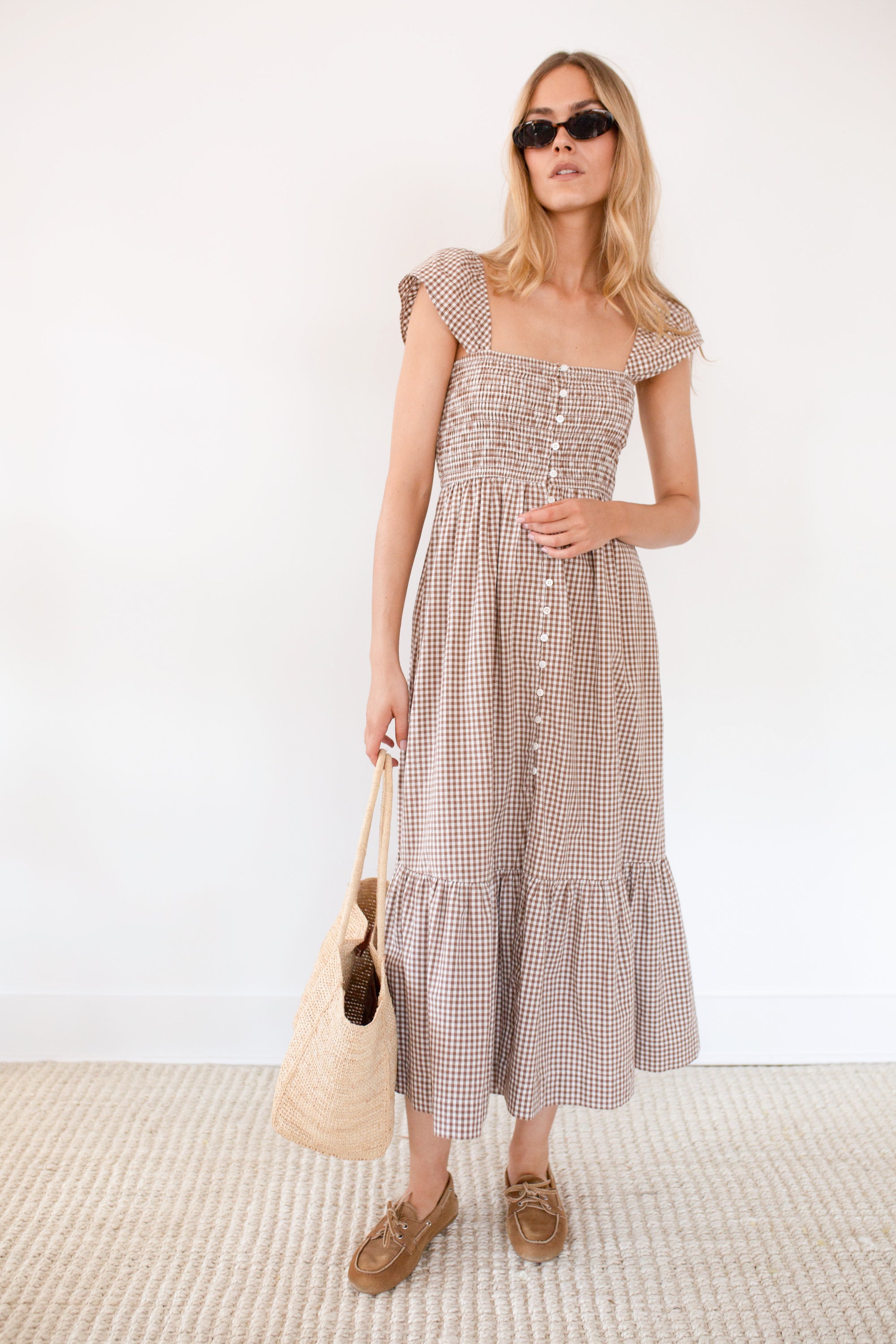 Celine Dress - Mocha Mini Gingham