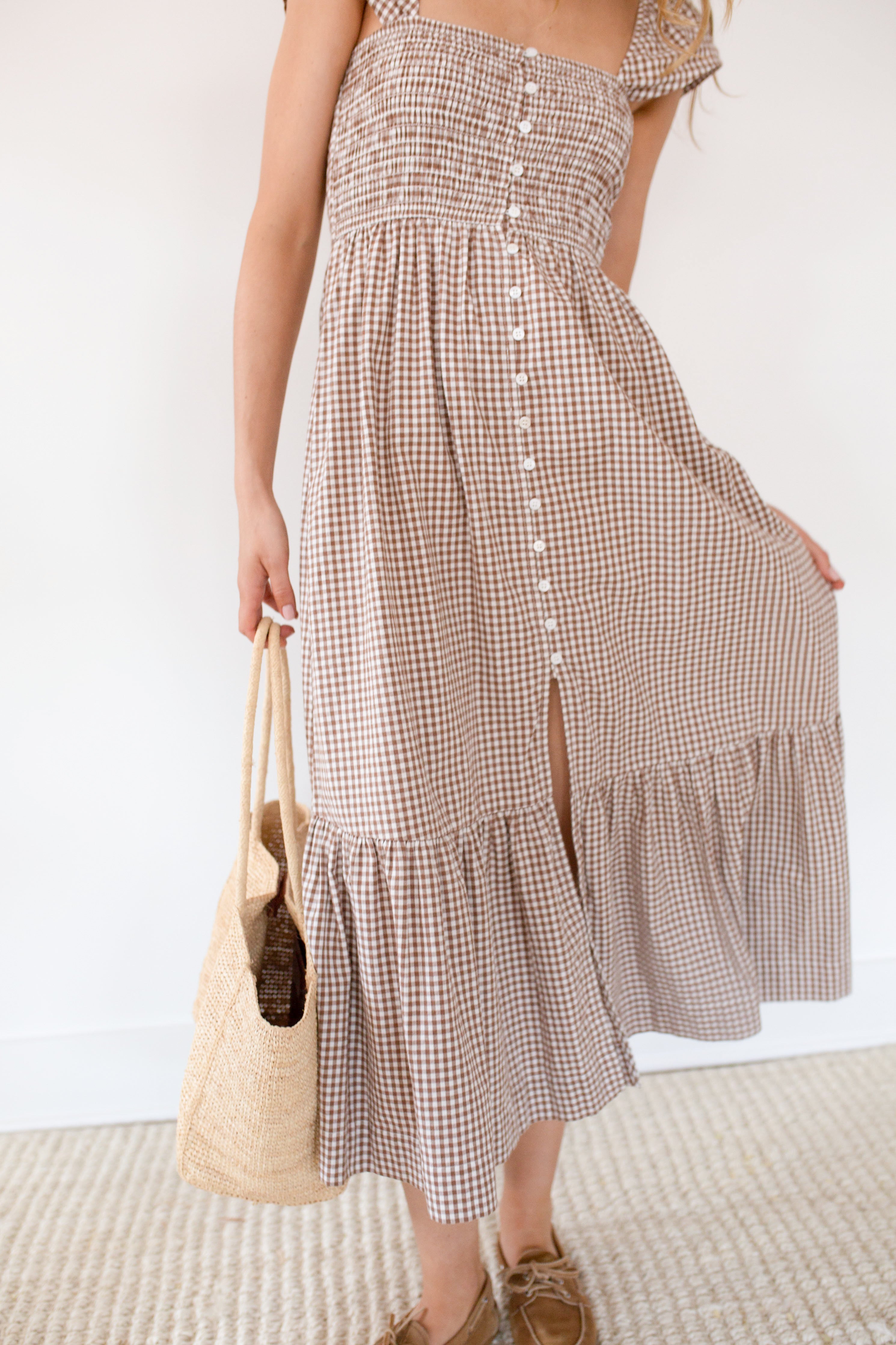Celine Dress - Mocha Mini Gingham – Marea by Liz Joy