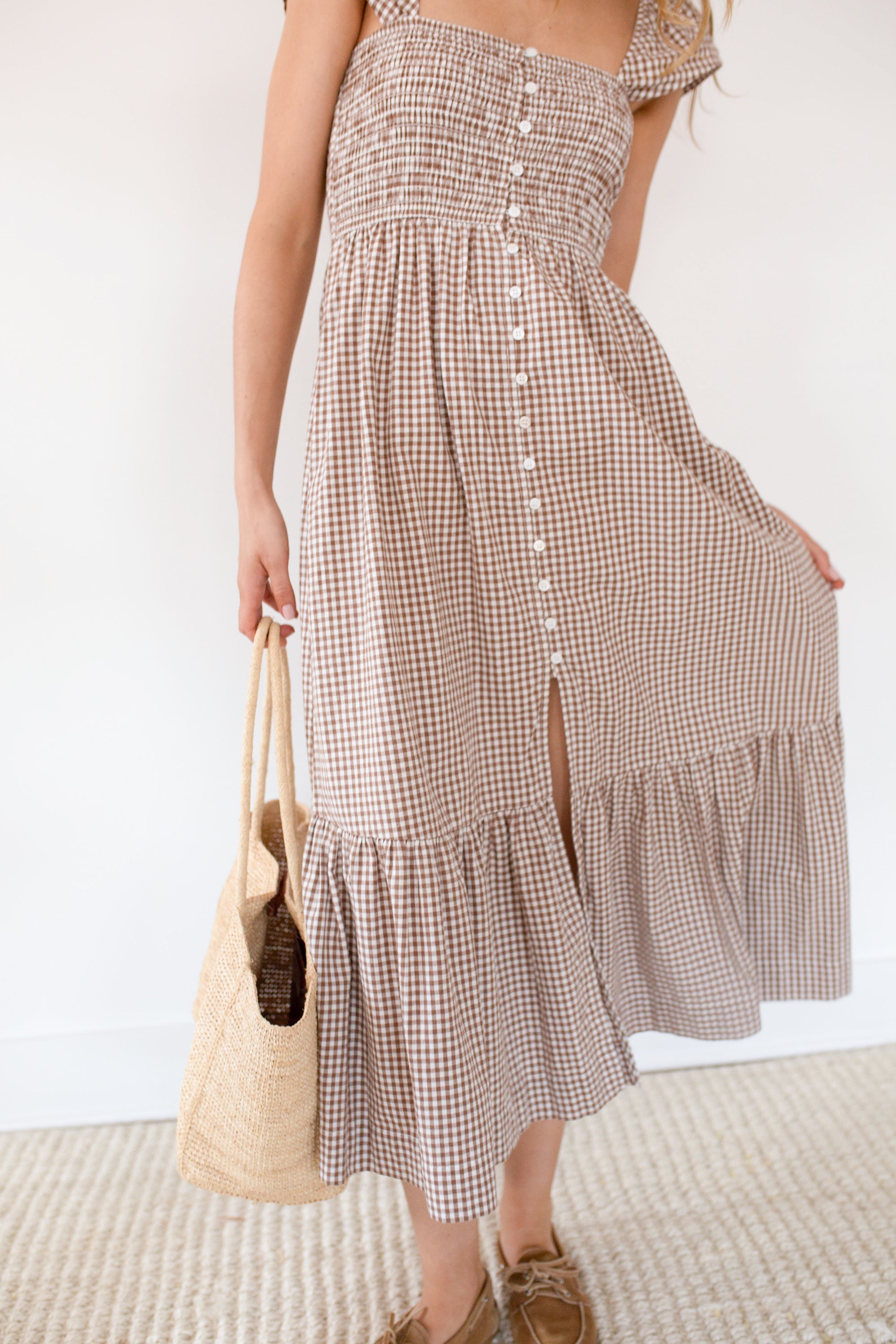 Celine Dress - Mocha Mini Gingham  Marea by Liz Joy