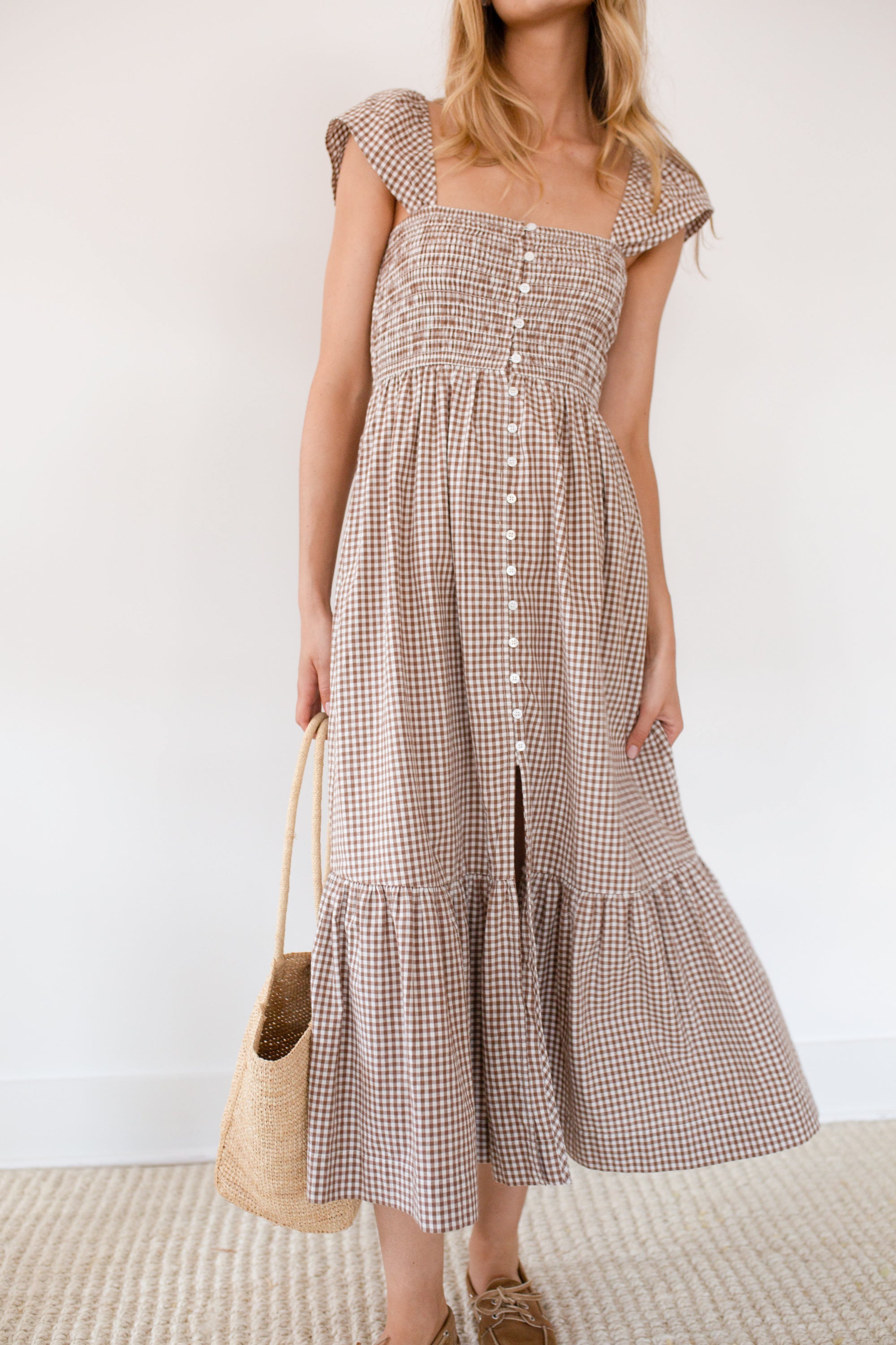 Celine Dress - Mocha Mini Gingham