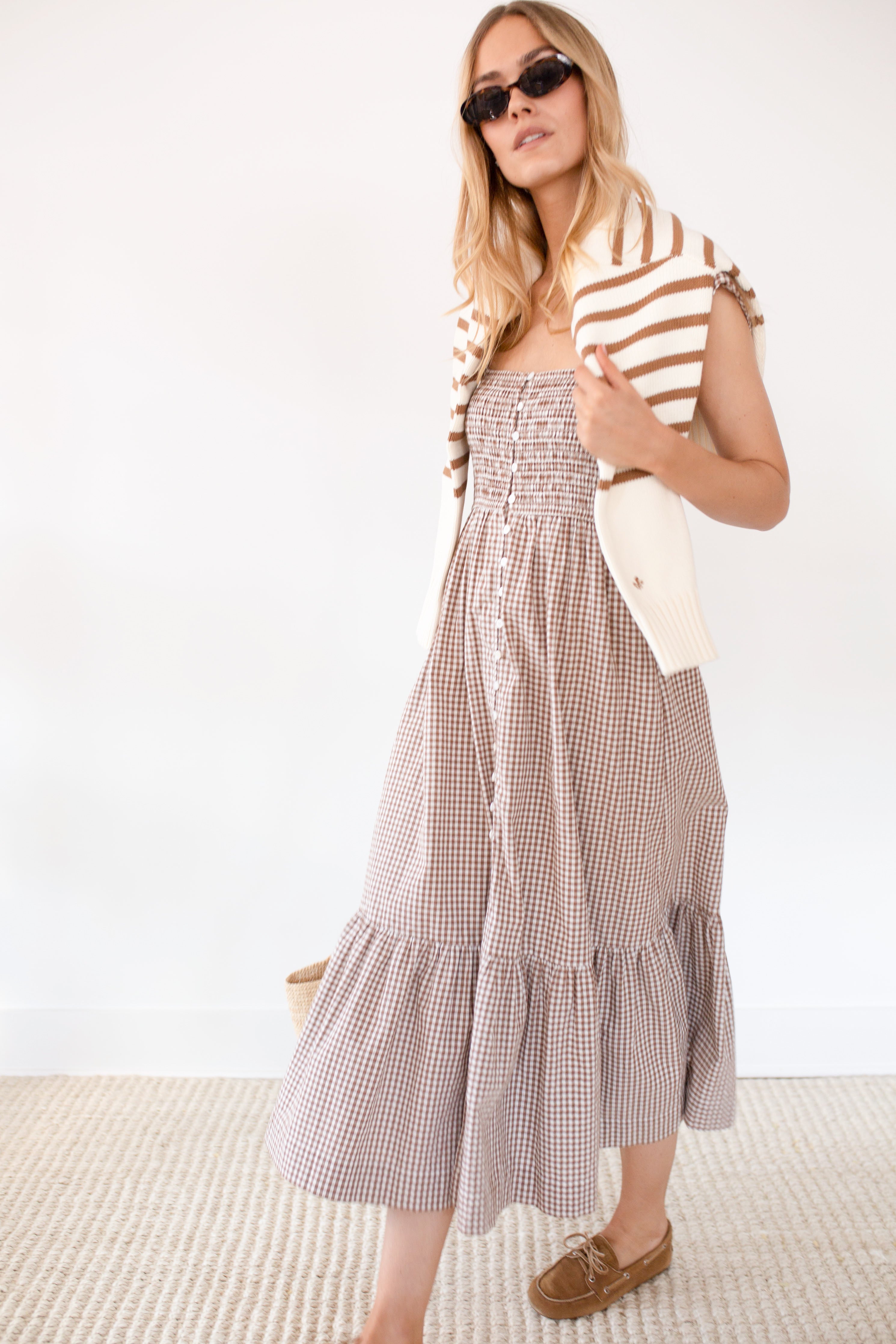 Celine Dress - Mocha Mini Gingham – Marea by Liz Joy