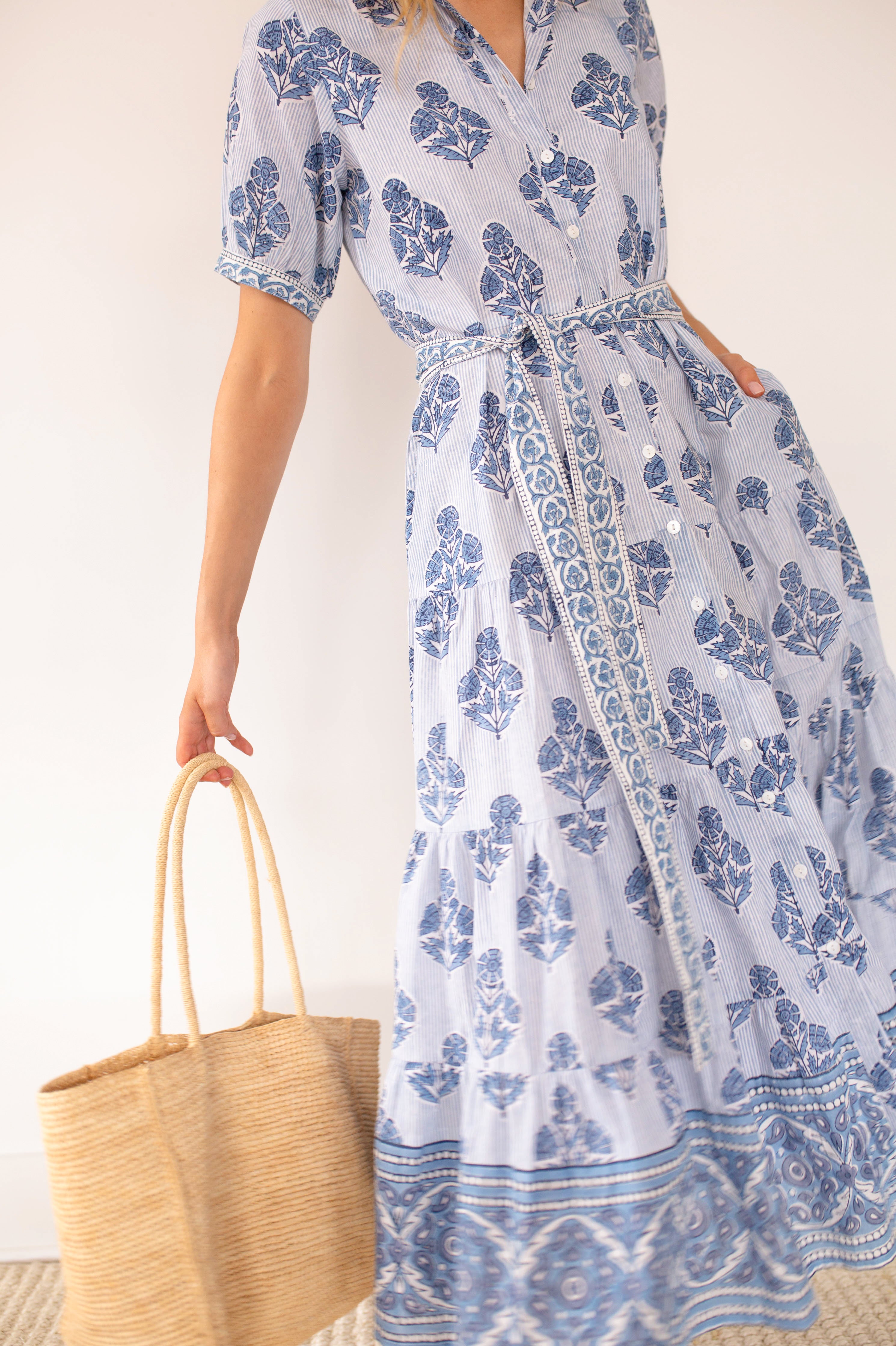 Marea by Liz Joy Short Sleeve Shirt Dress - Indigo Striped Hollyhock - Female Marea by Liz Joy Short Sleeve Shirt Dress - Indigo Striped Hollyhock - Female